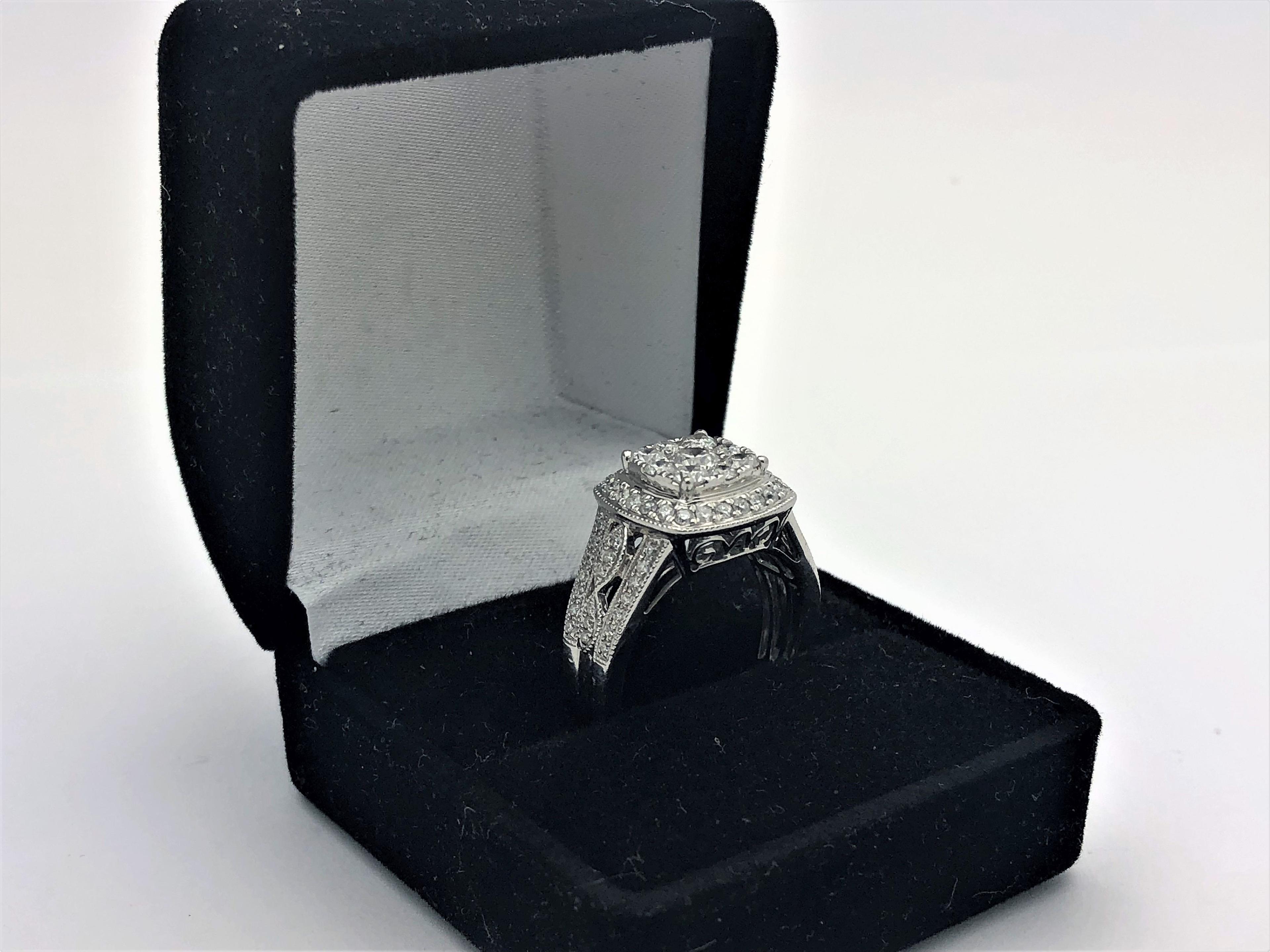 Stunning Ladies 14k White Gold Cluster Diamond Ring