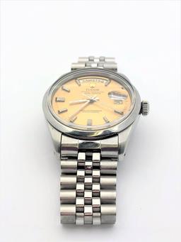 Mens Tudor Day Date Model 7020 Stainless Steel Watch