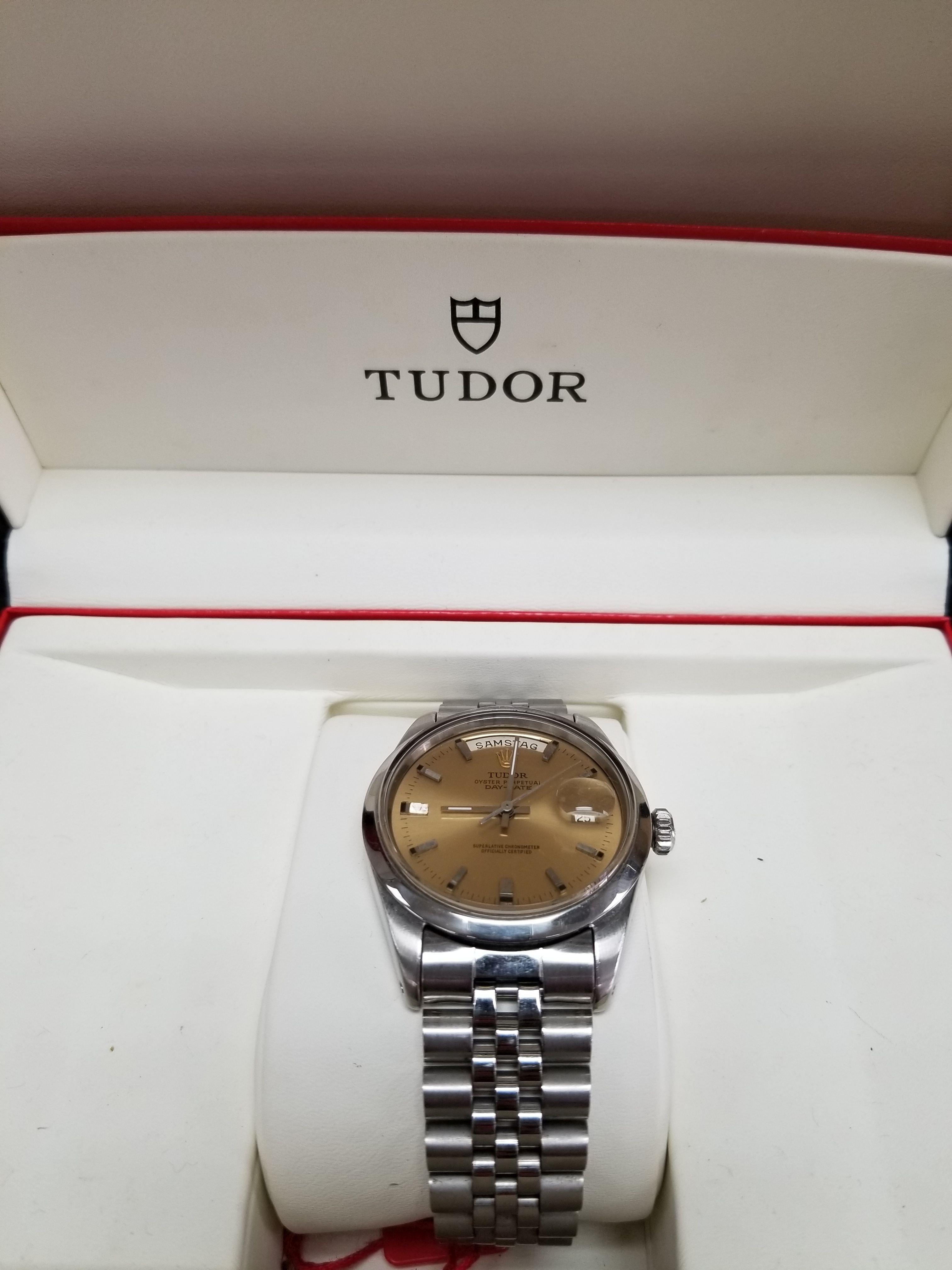 Mens Tudor Day Date Model 7020 Stainless Steel Watch