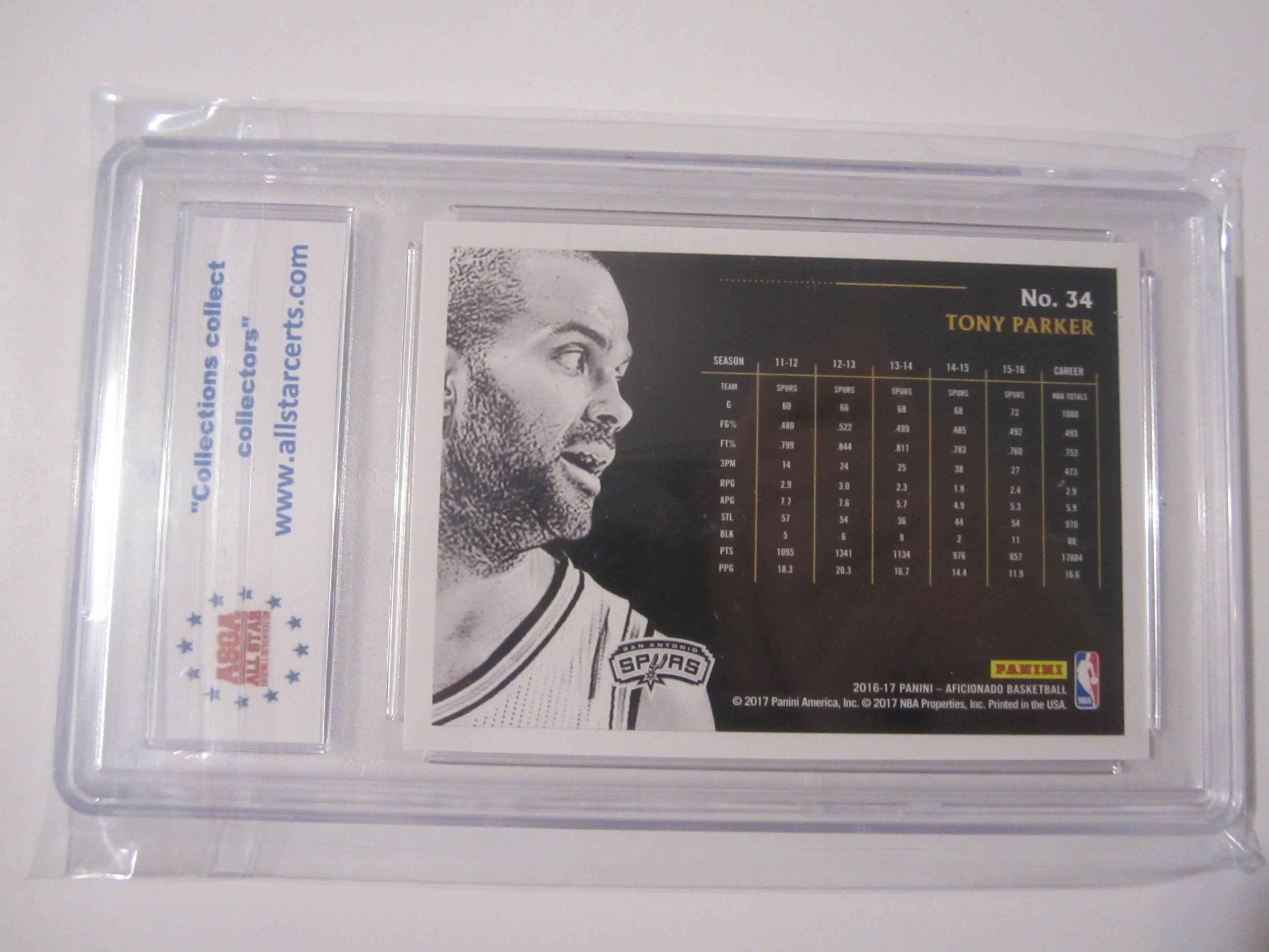 2017 Panini Aficionado Tony Parker Artist's Proof #34 San Antonio Spurs Graded Gem Mint 10