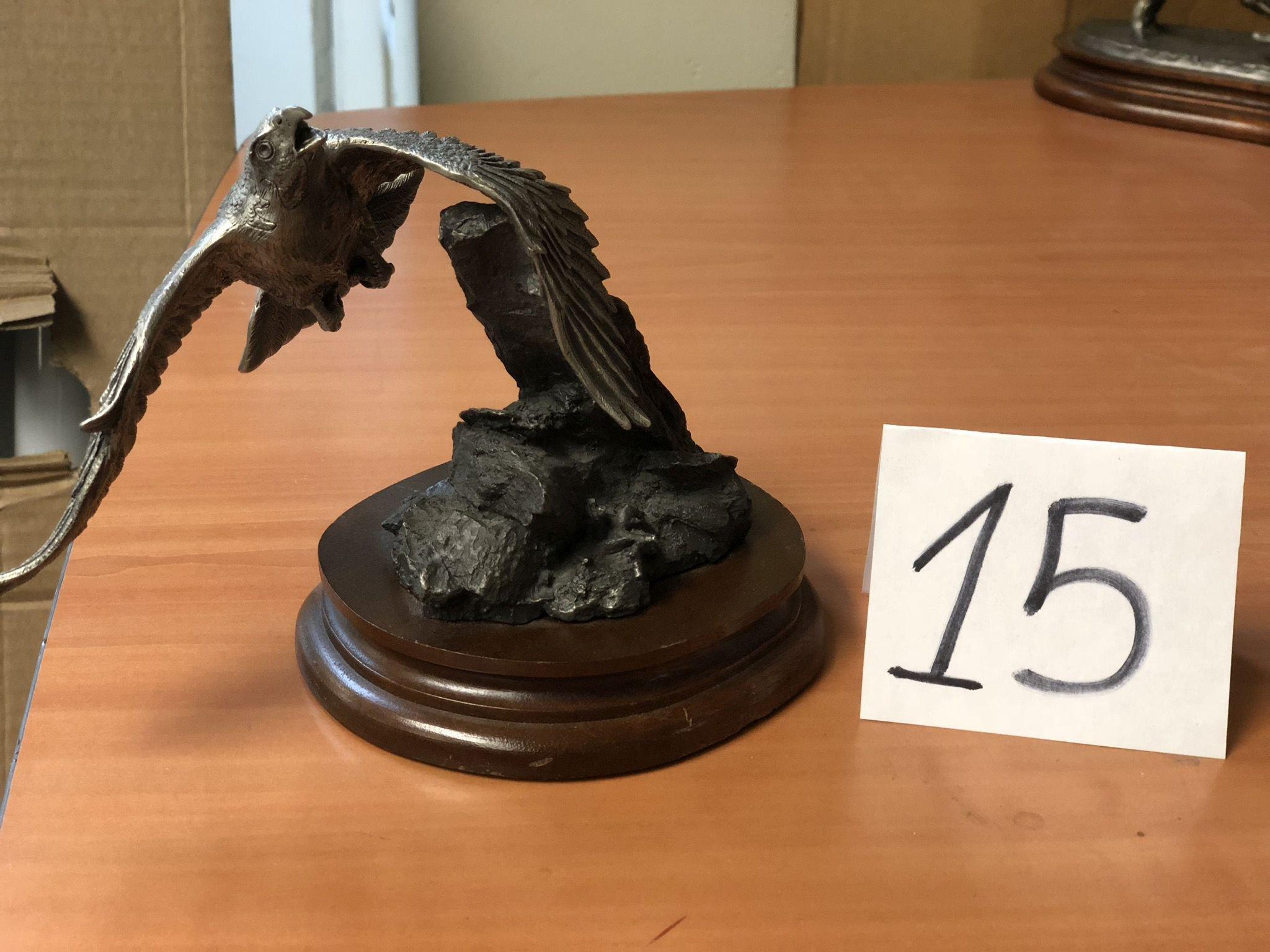 Pewter collectable sculpture, 'Peregrine FALCON', on the mahogany base, signed and numbered collecta
