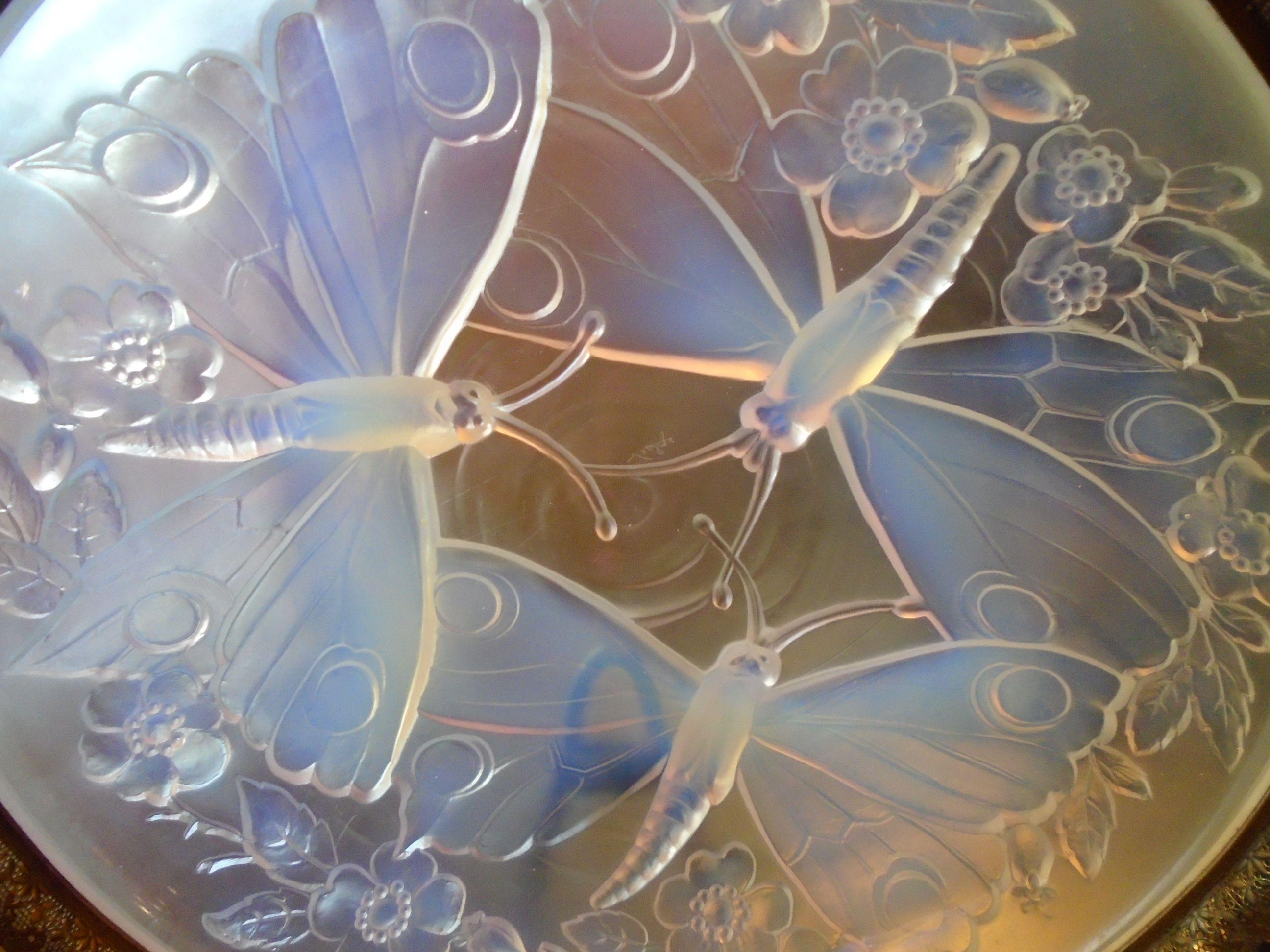 Sabino Decorative crystal platter with Butterfly design and a dore bronze trim.