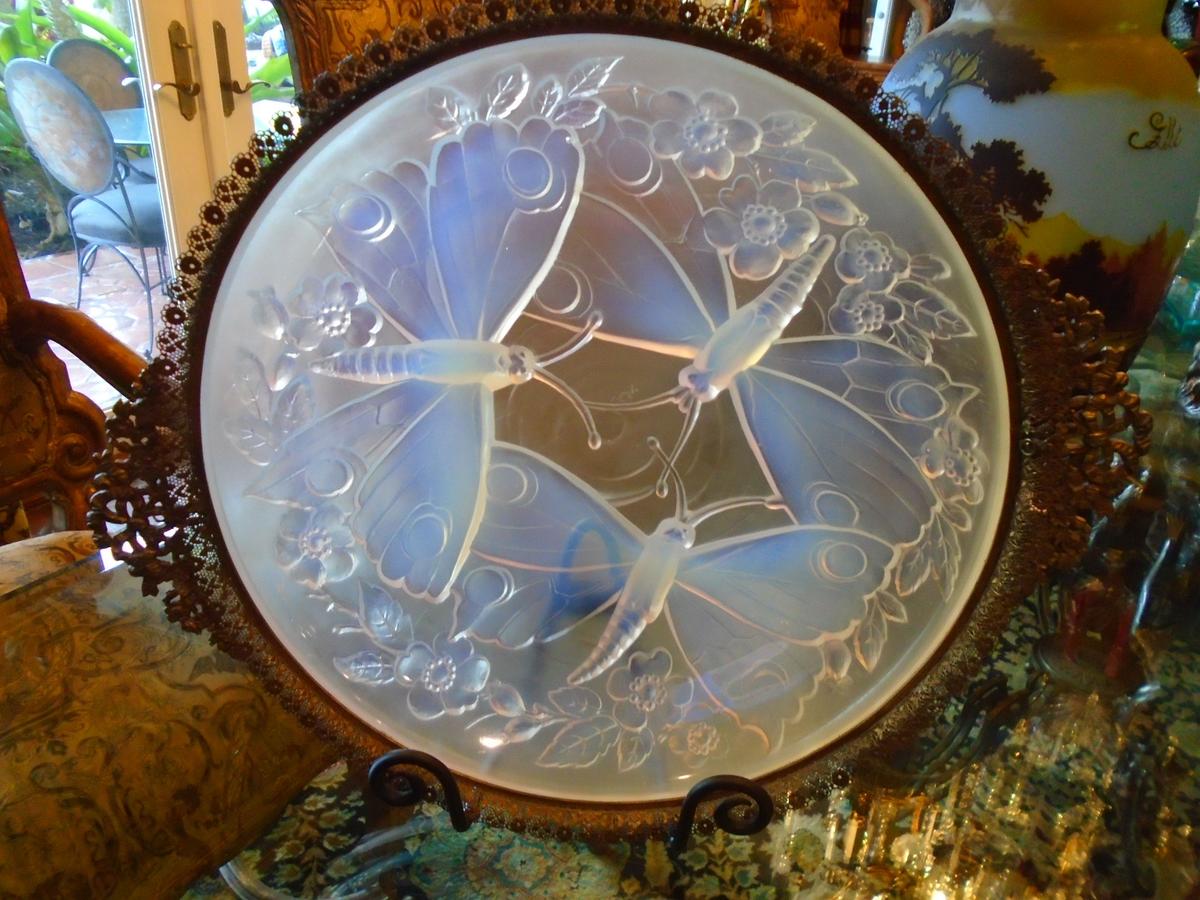 Sabino Decorative crystal platter with Butterfly design and a dore bronze trim.