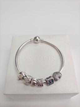 Designers Womens Pandora Bangle Bracelet with 6 Charm Charms and Box