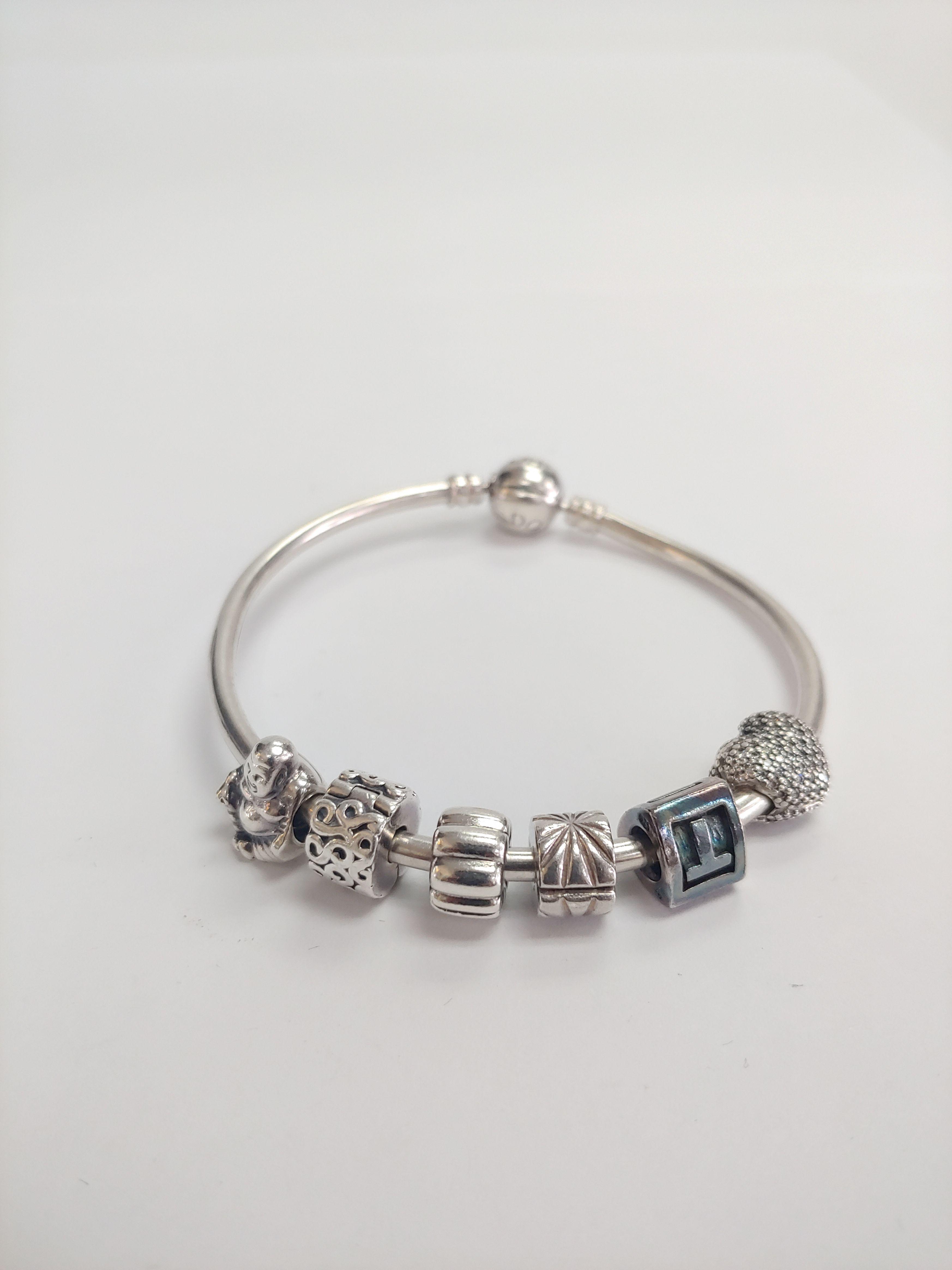 Designers Womens Pandora Bangle Bracelet with 6 Charm Charms and Box