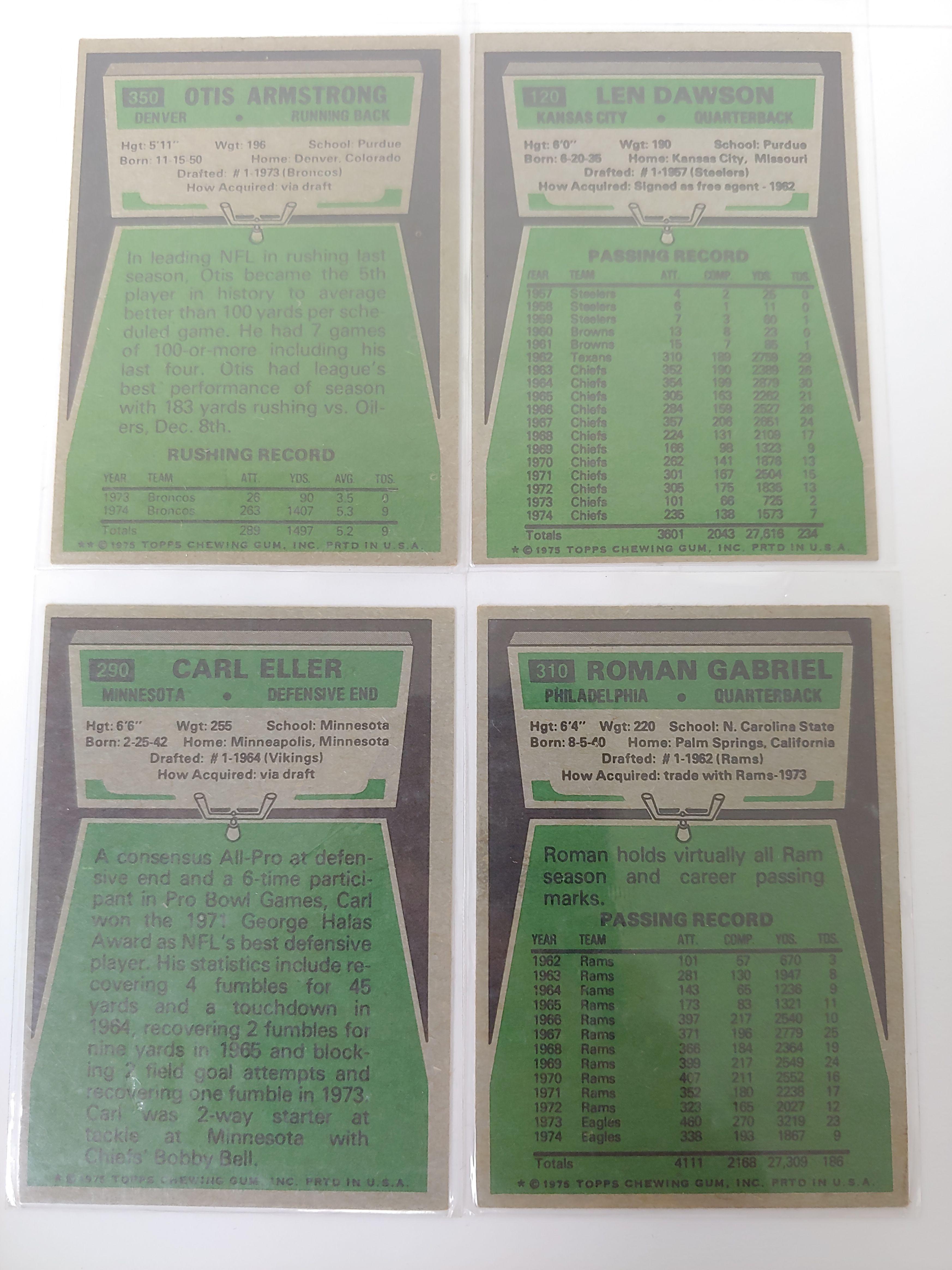 Vintage Collectors Topps Football Cards Otis Armstrong Len Dawson Carl Eller Roman Gabriel