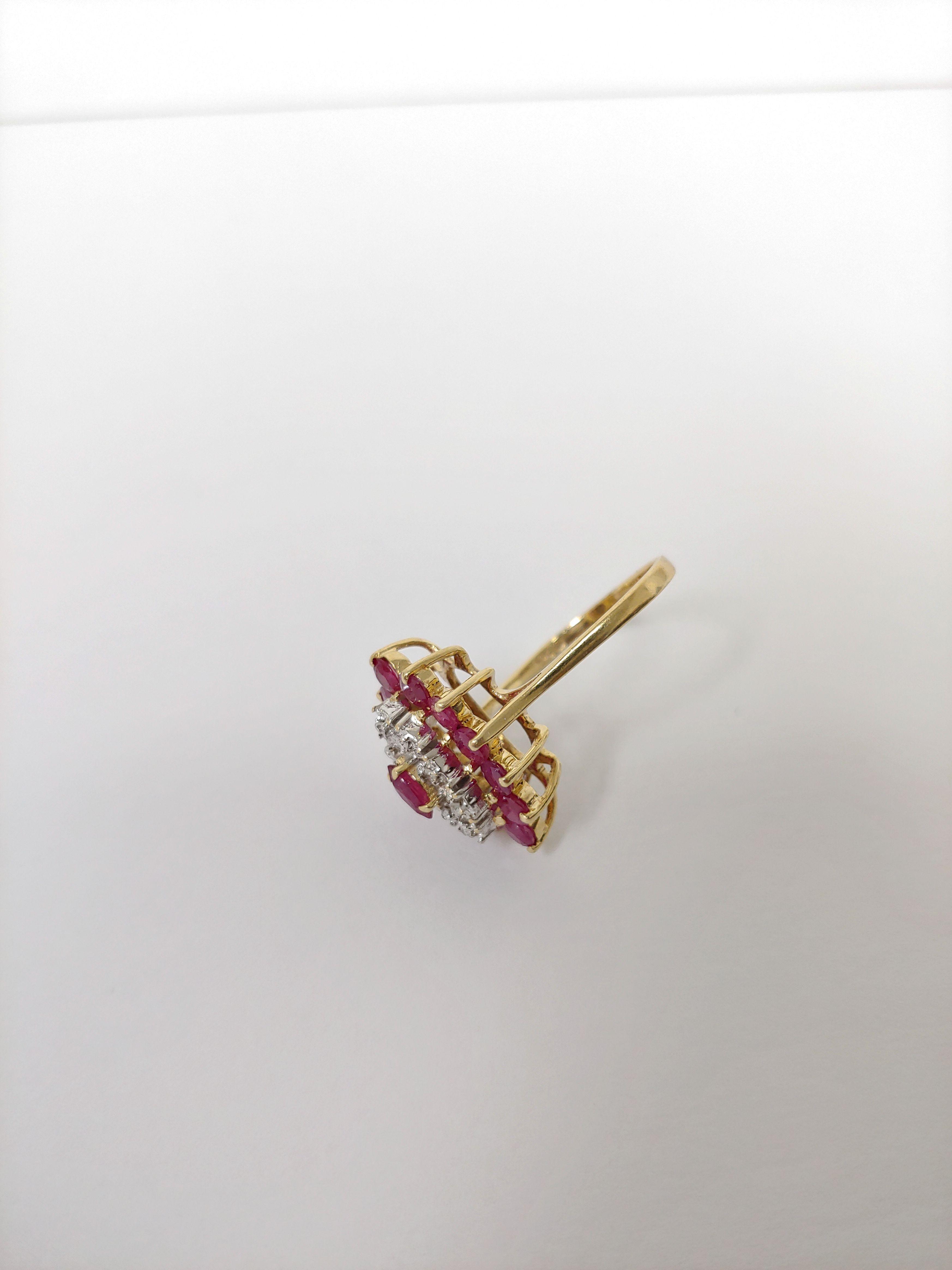 14k Women's Flower Ruby Diamond Yellow Gold Ring Size 6.5