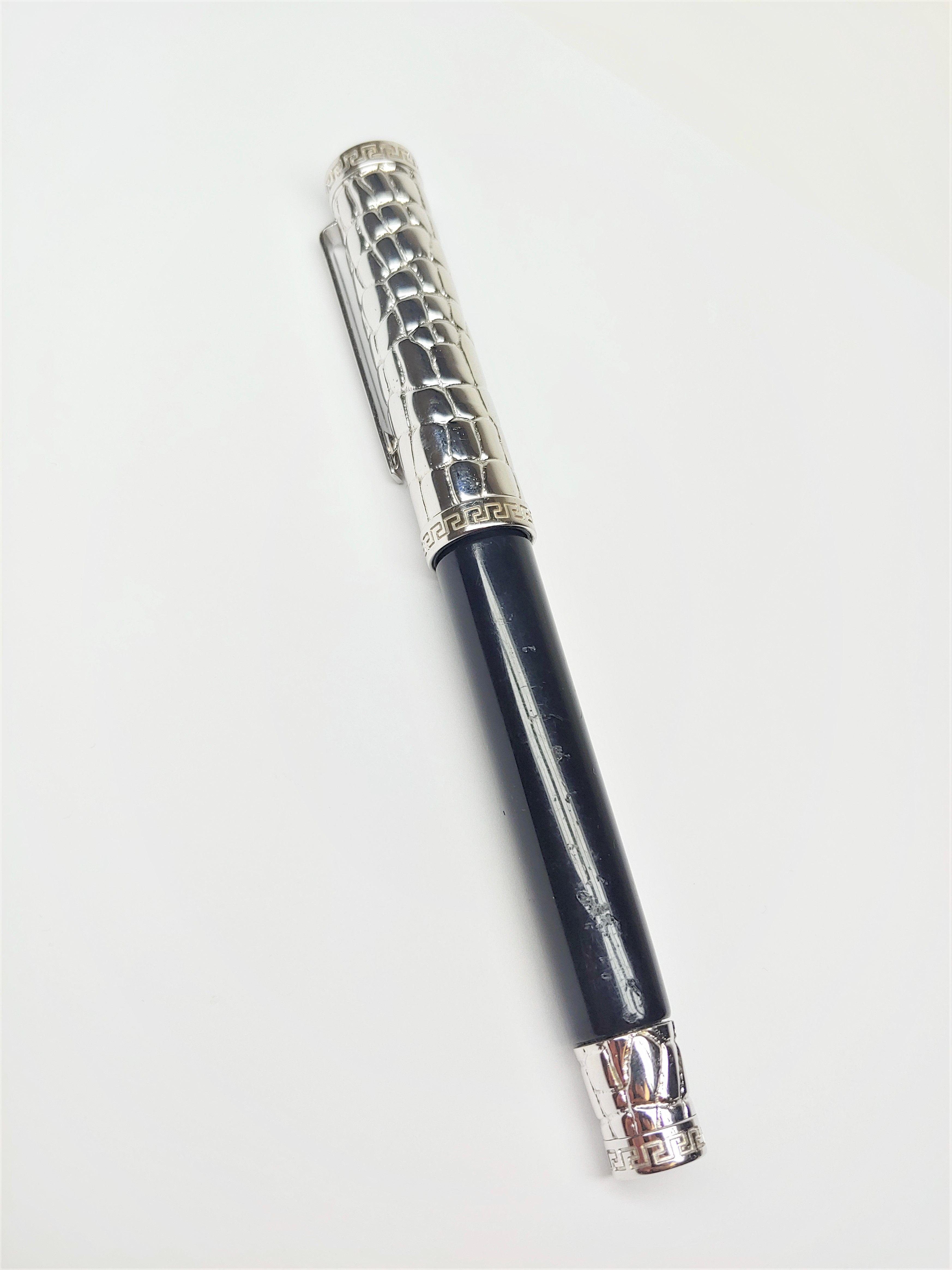Designer Gianni Versace Black Resin Barrel w/ Silver Croco Cap Ink Pen