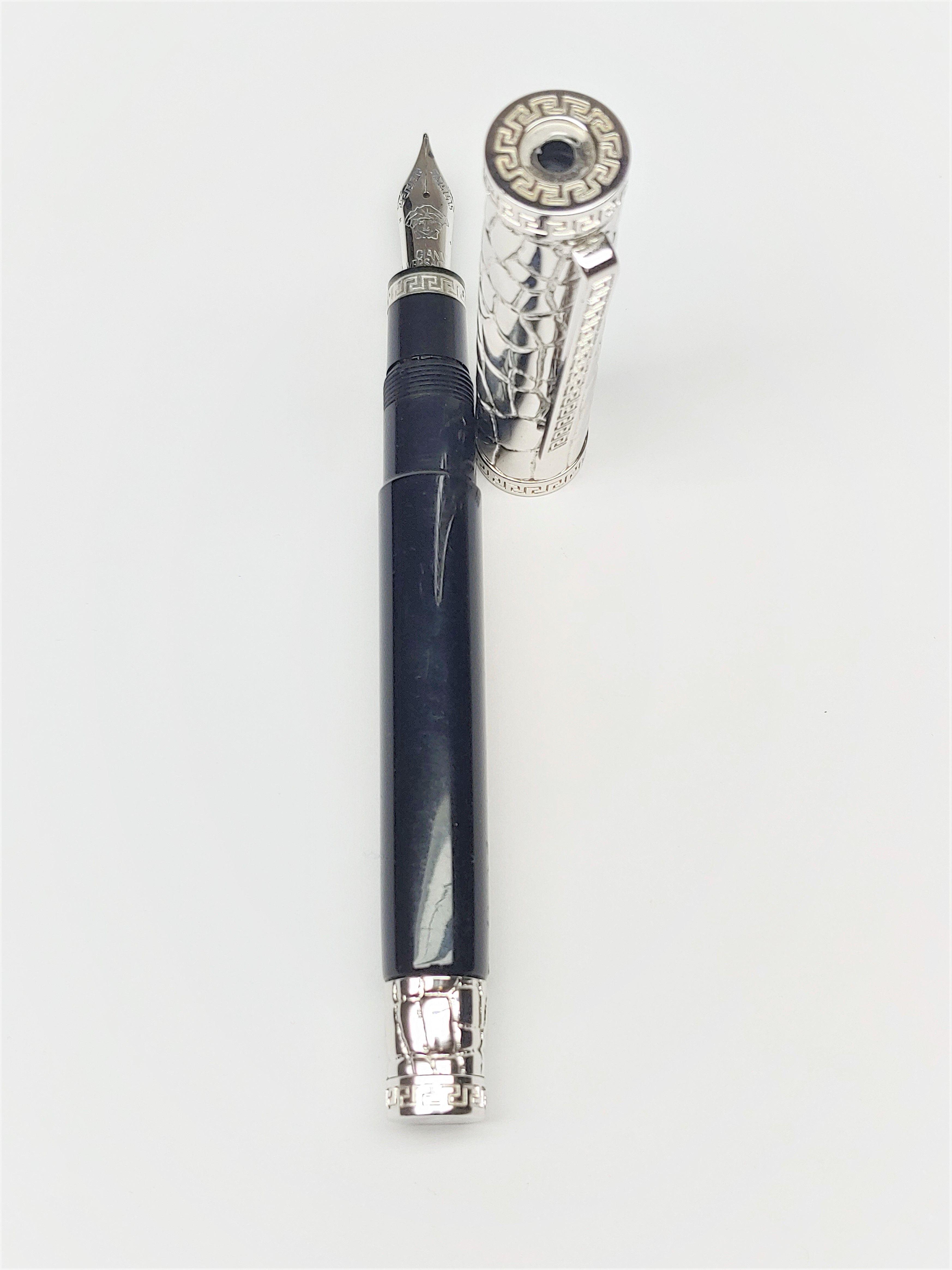 Designer Gianni Versace Black Resin Barrel w/ Silver Croco Cap Ink Pen