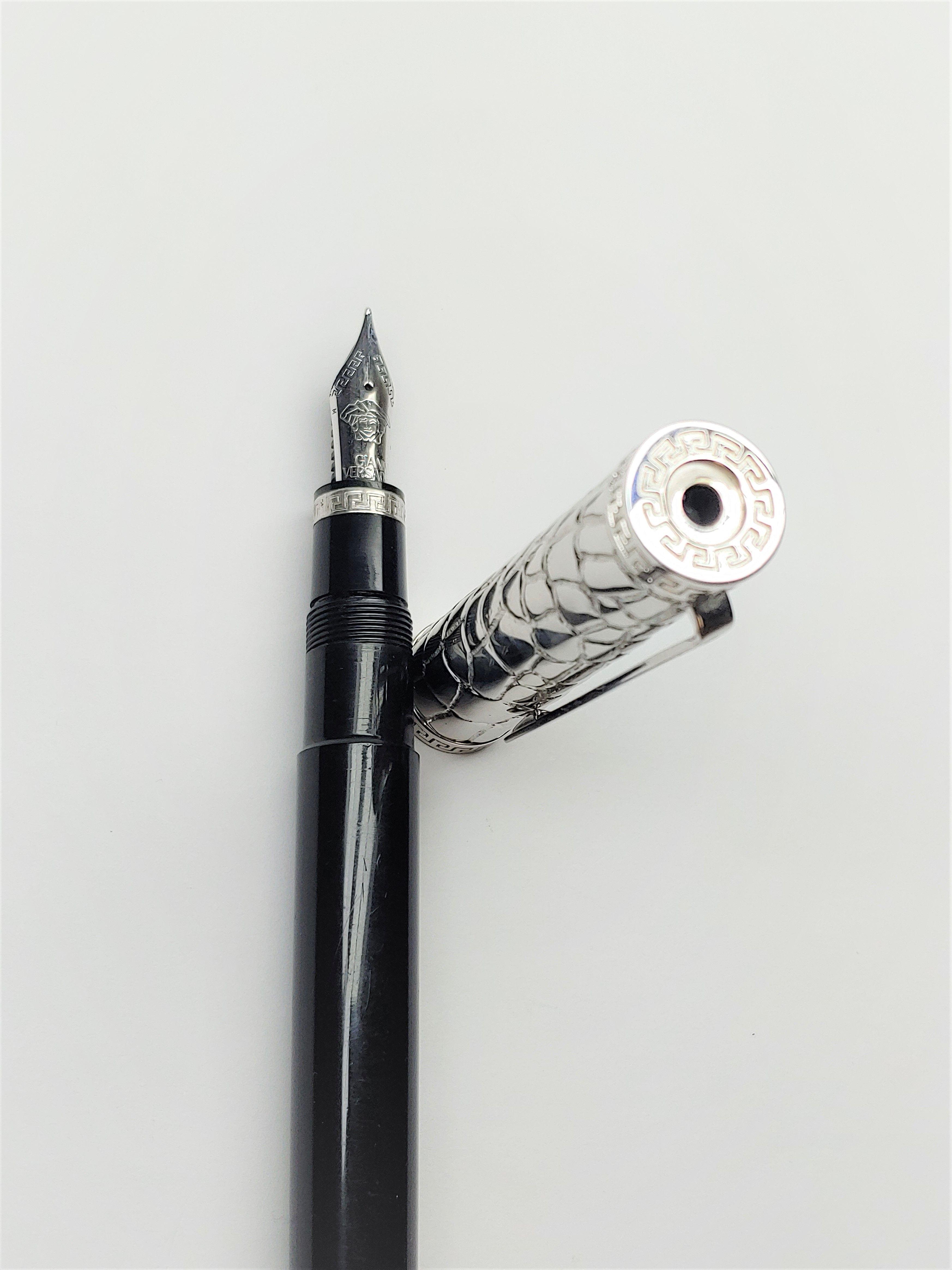 Designer Gianni Versace Black Resin Barrel w/ Silver Croco Cap Ink Pen