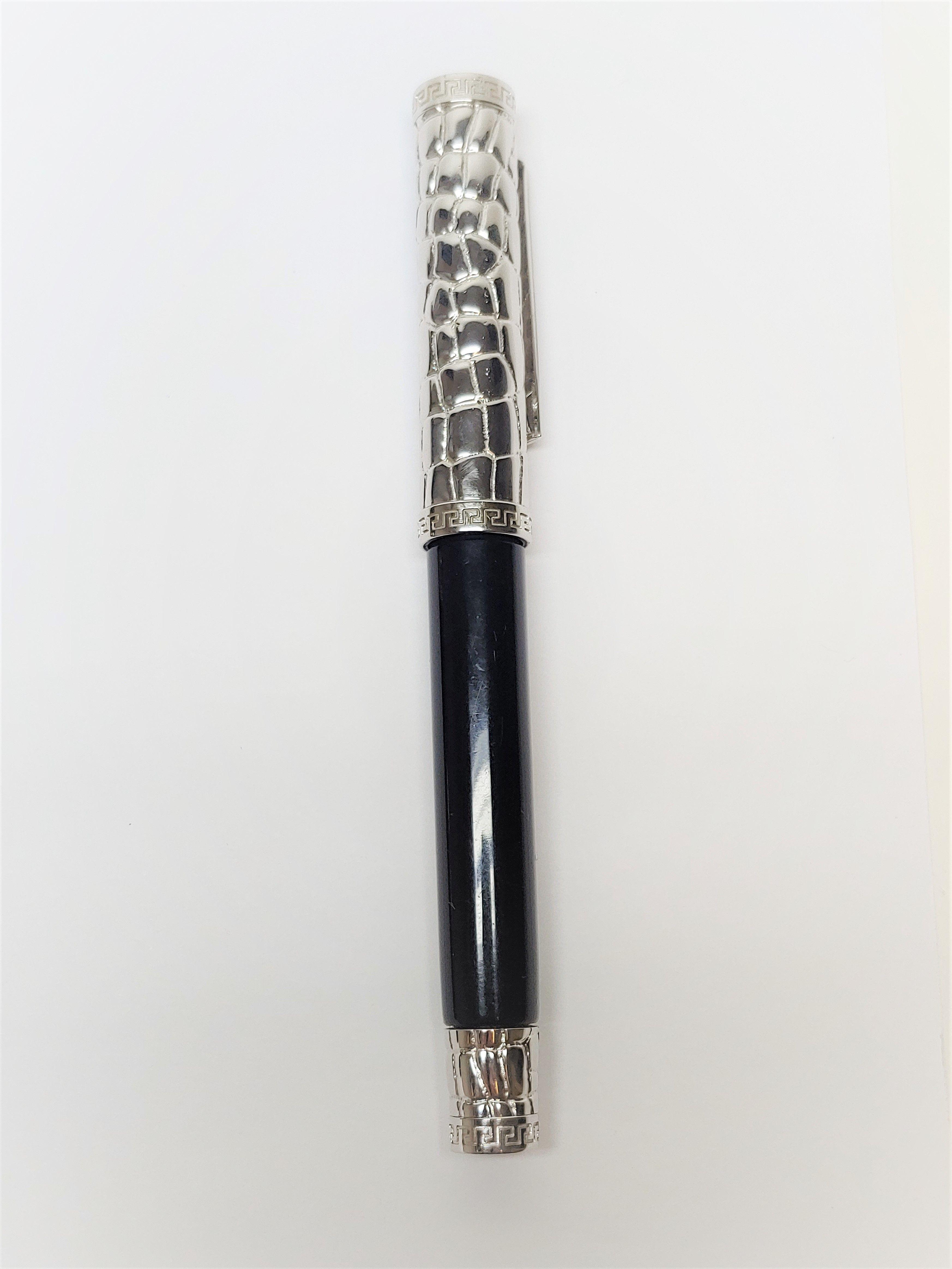 Designer Gianni Versace Black Resin Barrel w/ Silver Croco Cap Ink Pen