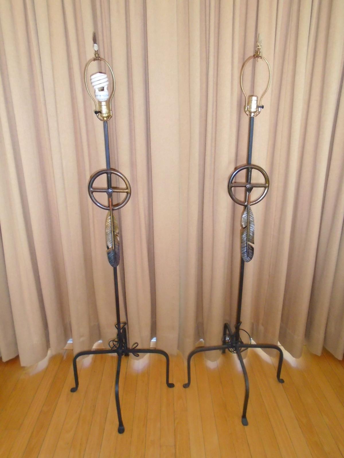 Pair of Metal Floor lamps with Feather.