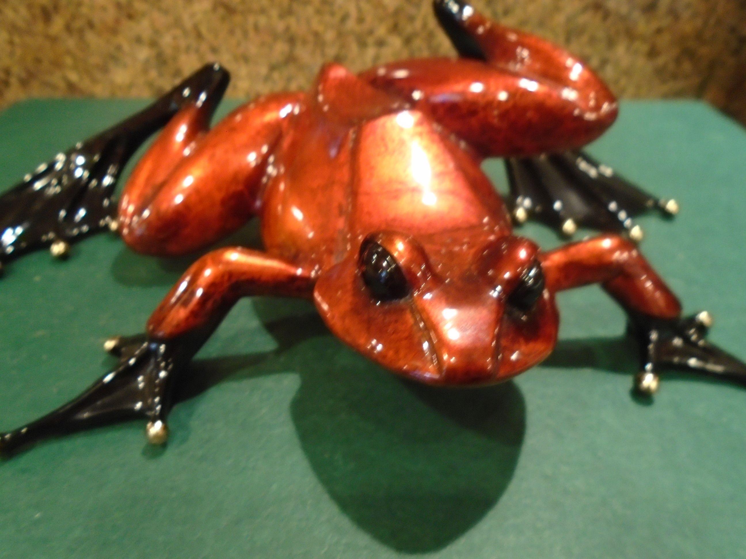 Peek A Boo-Red Burnt orange and black frog Bronze Sculpture