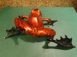 Peek A Boo-Red Burnt orange and black frog Bronze Sculpture