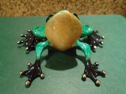 Little Wally Green and black frog Bronze Sculpture