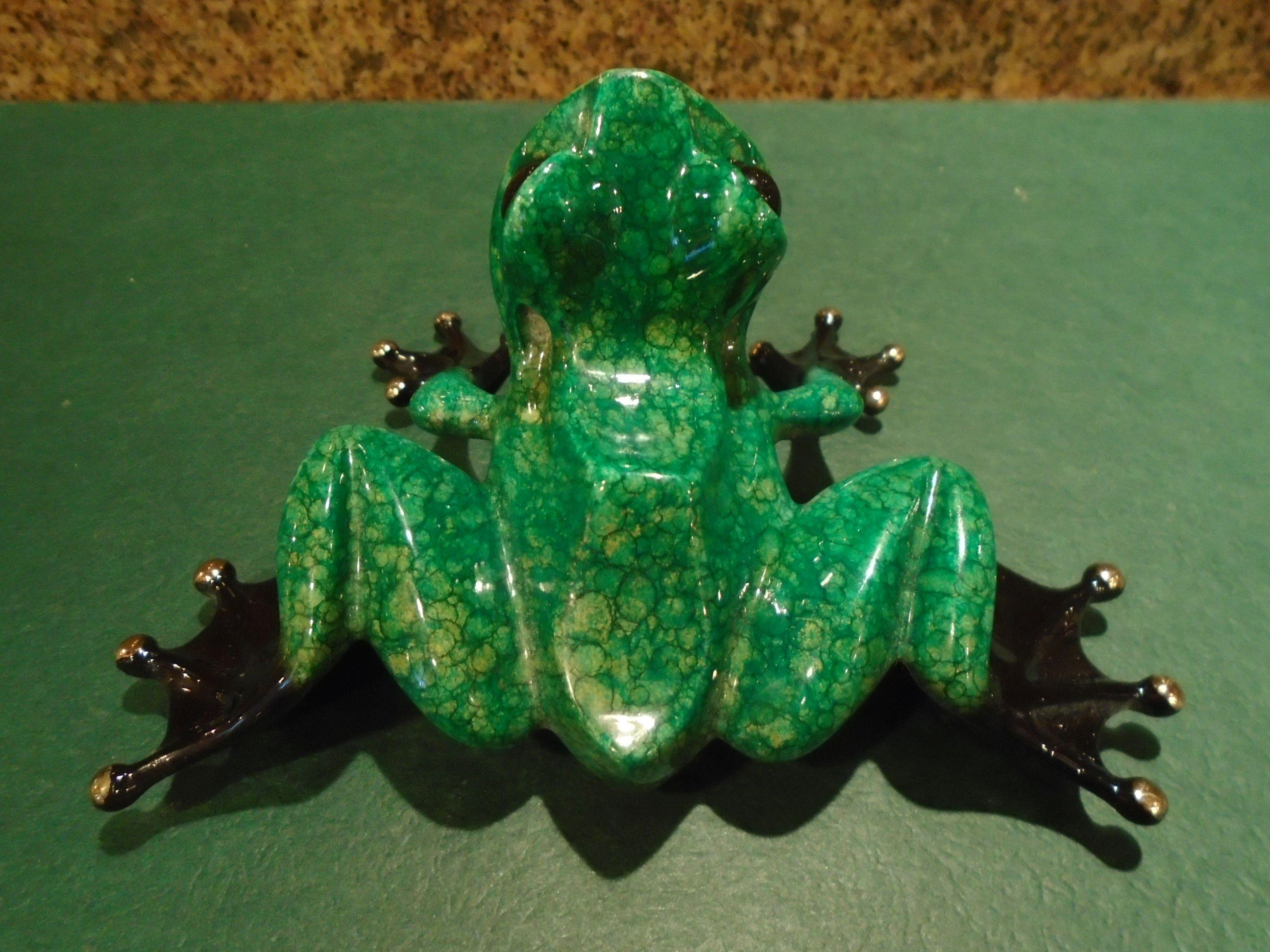 Little Wally Green and black frog Bronze Sculpture