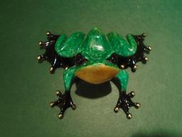 Little Wally Green and black frog Bronze Sculpture