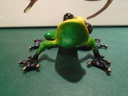 Ivy Yellow, green & black frog Bronze Sculpture