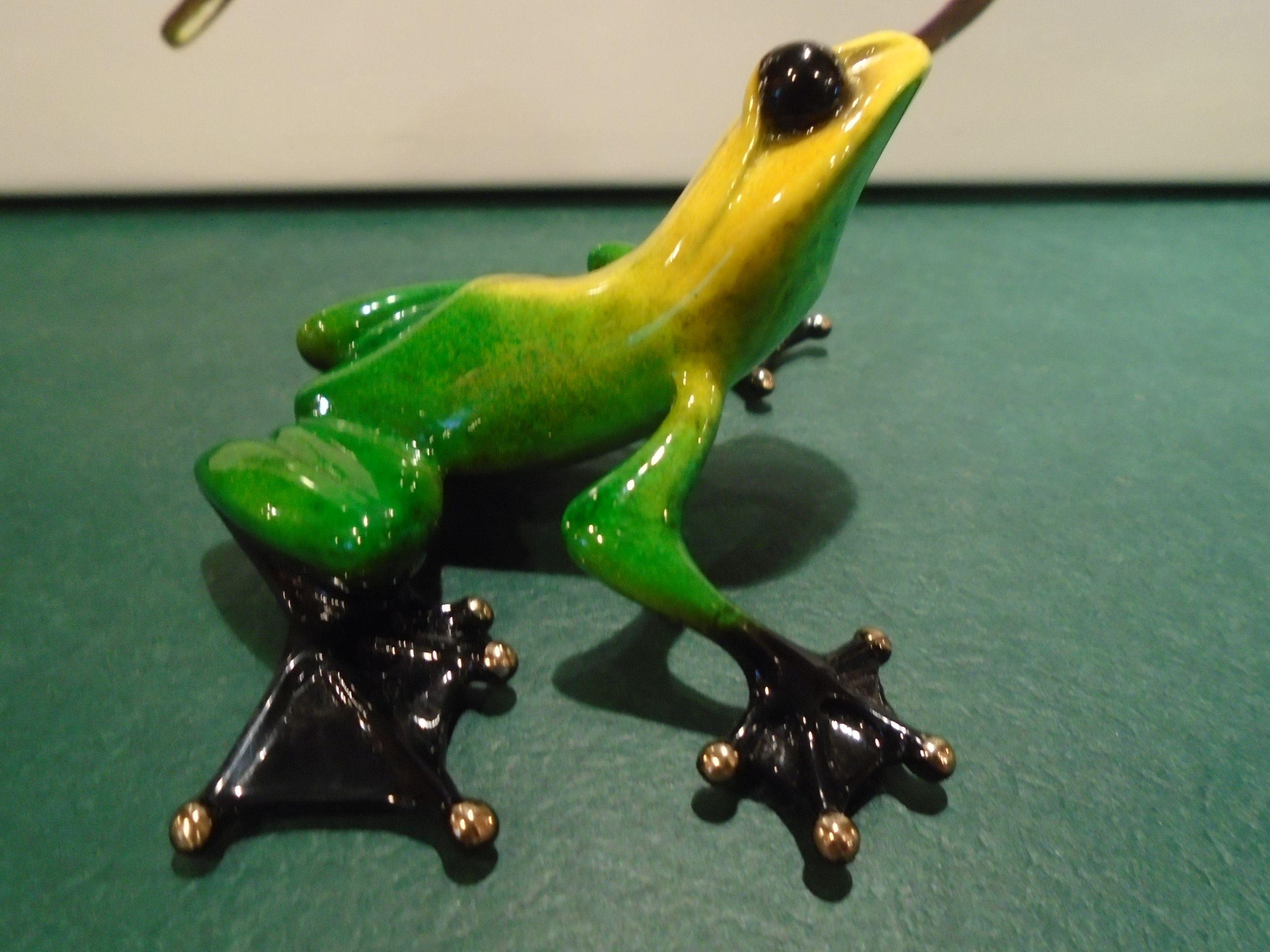 Ivy Yellow, green & black frog Bronze Sculpture