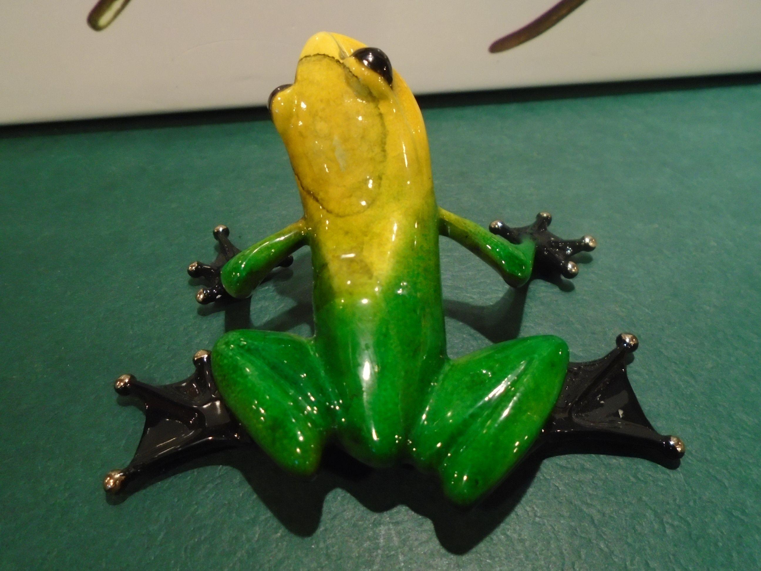 Ivy Yellow, green & black frog Bronze Sculpture