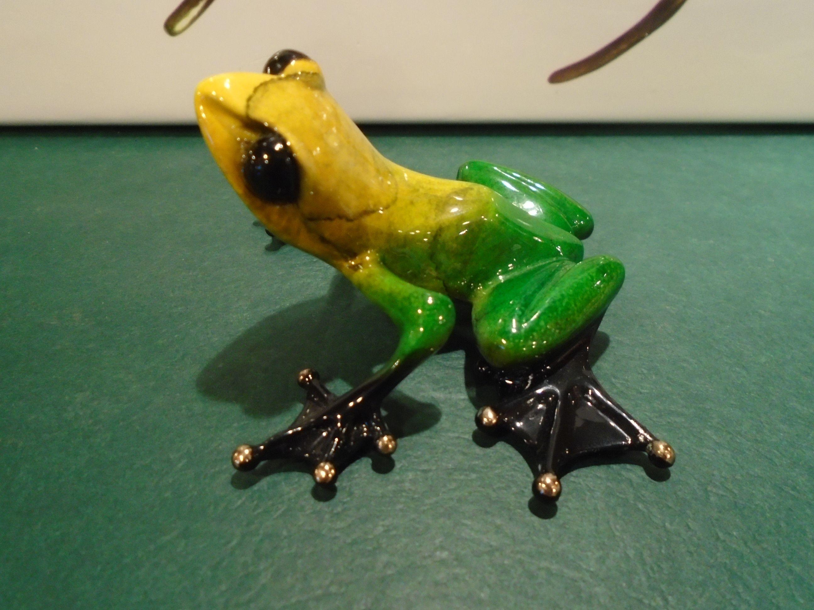 Ivy Yellow, green & black frog Bronze Sculpture