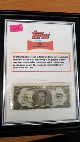 1962 SCARCE TOPPS BASEBALL BUCKS FRAMED