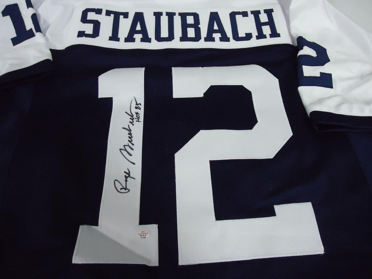 Roger Staubach Dallas Cowboys Signed autographed blue football jersey Certified COA 238