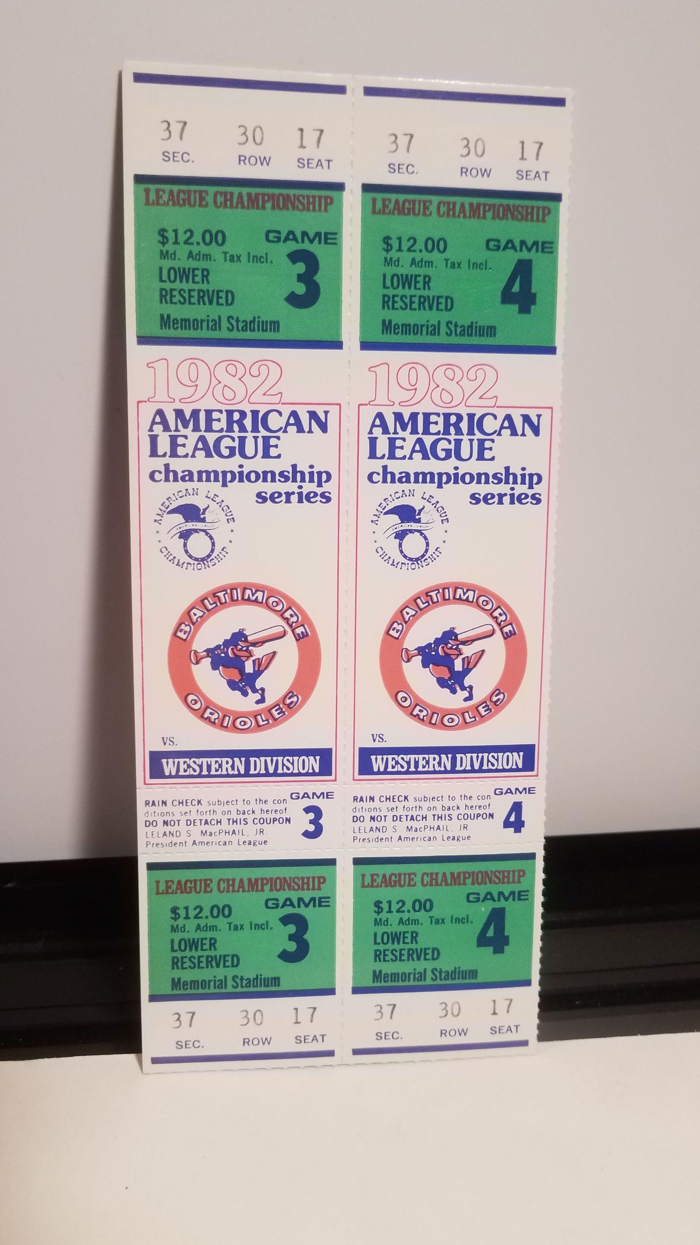 1982 ORIOLES CHAMPIONSHIP VINTAGE TICKETS