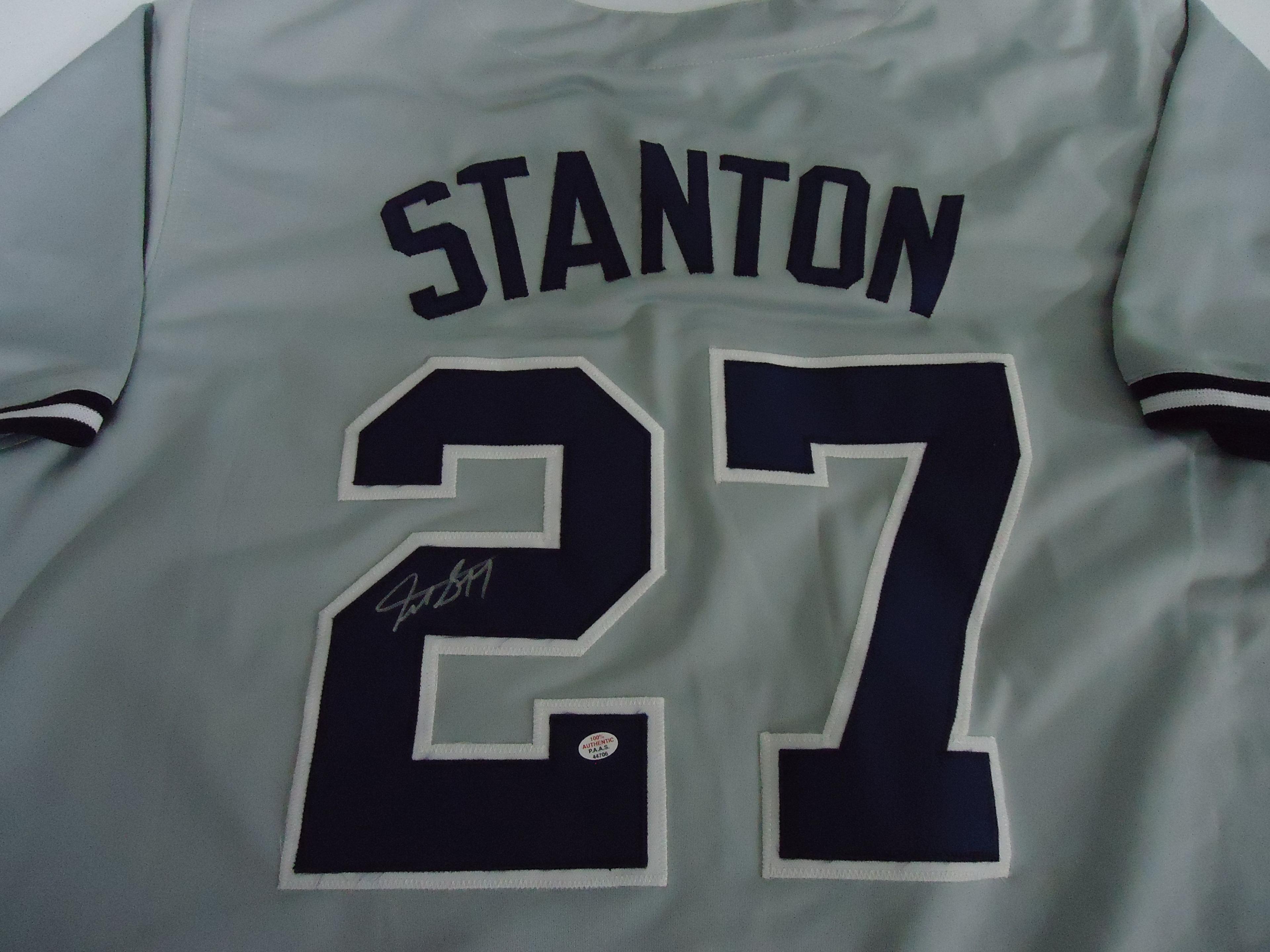 Giancarlo Stanton NY Yankees signed gray baseball jersey Certified COA 706