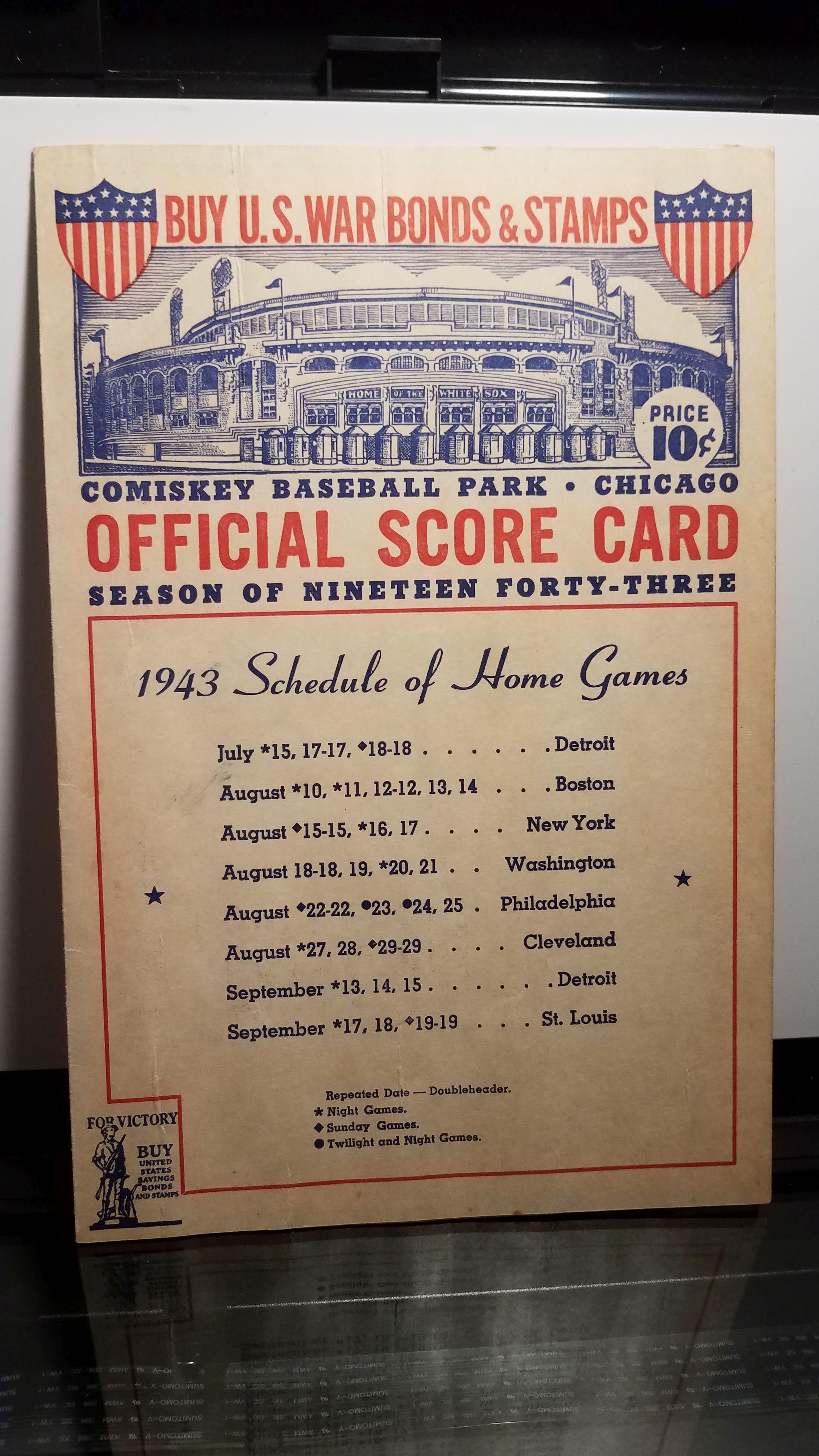 VINTAGE 1943 WHITE SOX SCORECARD