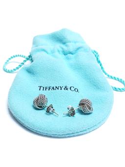 Authentic Tiffany & Co. Silver 925 Mesh Ball Earrings with Original Pouch