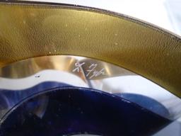 Fox Fire glass bowl with gold & purple stripe.