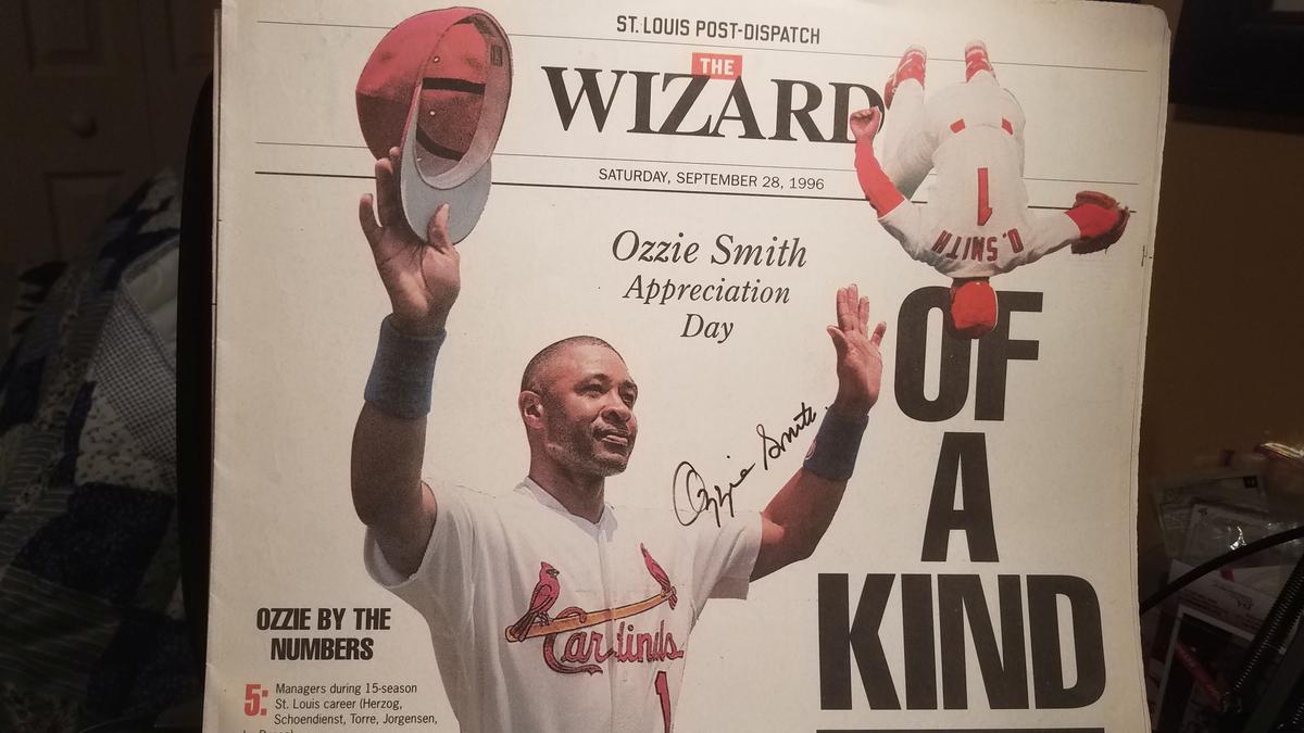 CARDINALS OZZIE SMITH SIGNED NEWSPAPER JSA COA