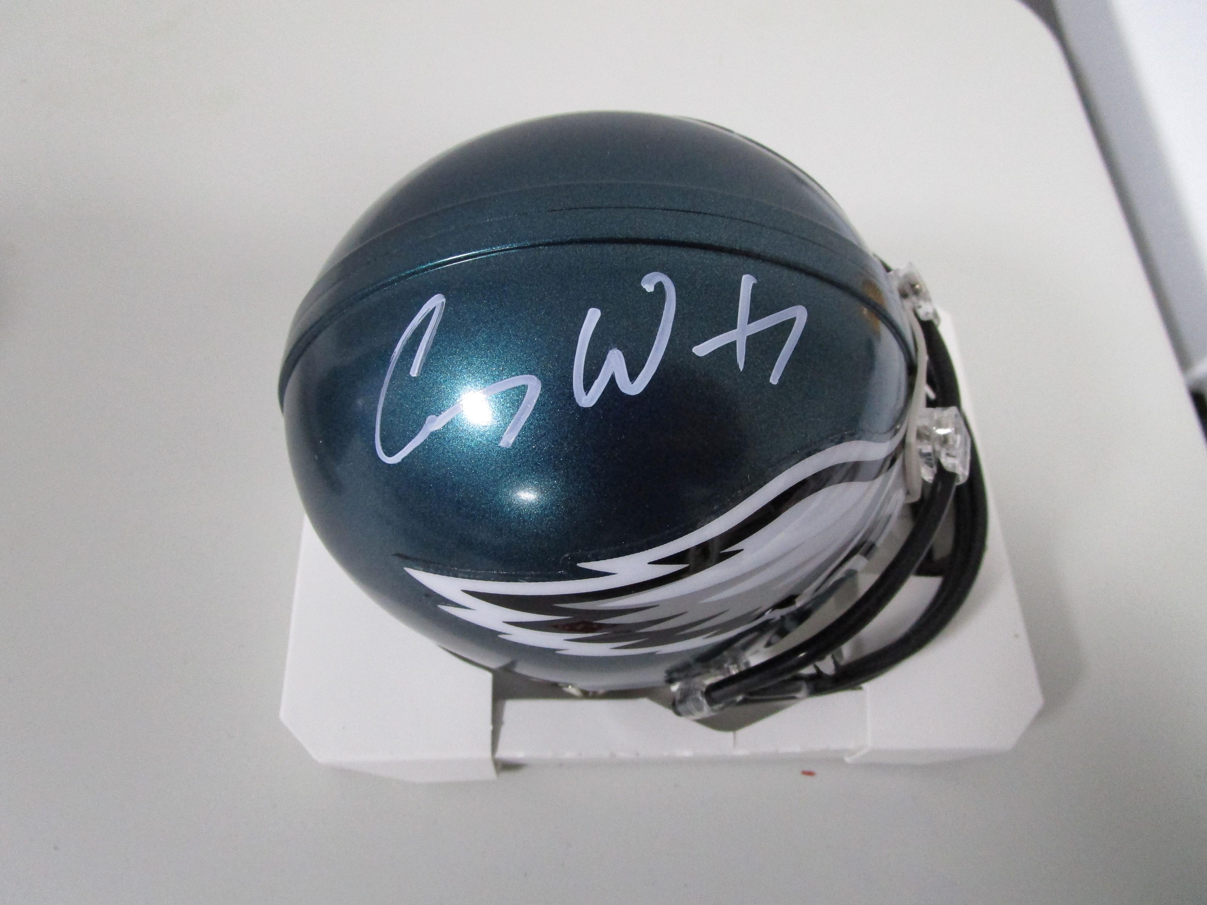 Carson Wentz of the Philadelphia Eagles Autographed mini football helmet Certified COA 337