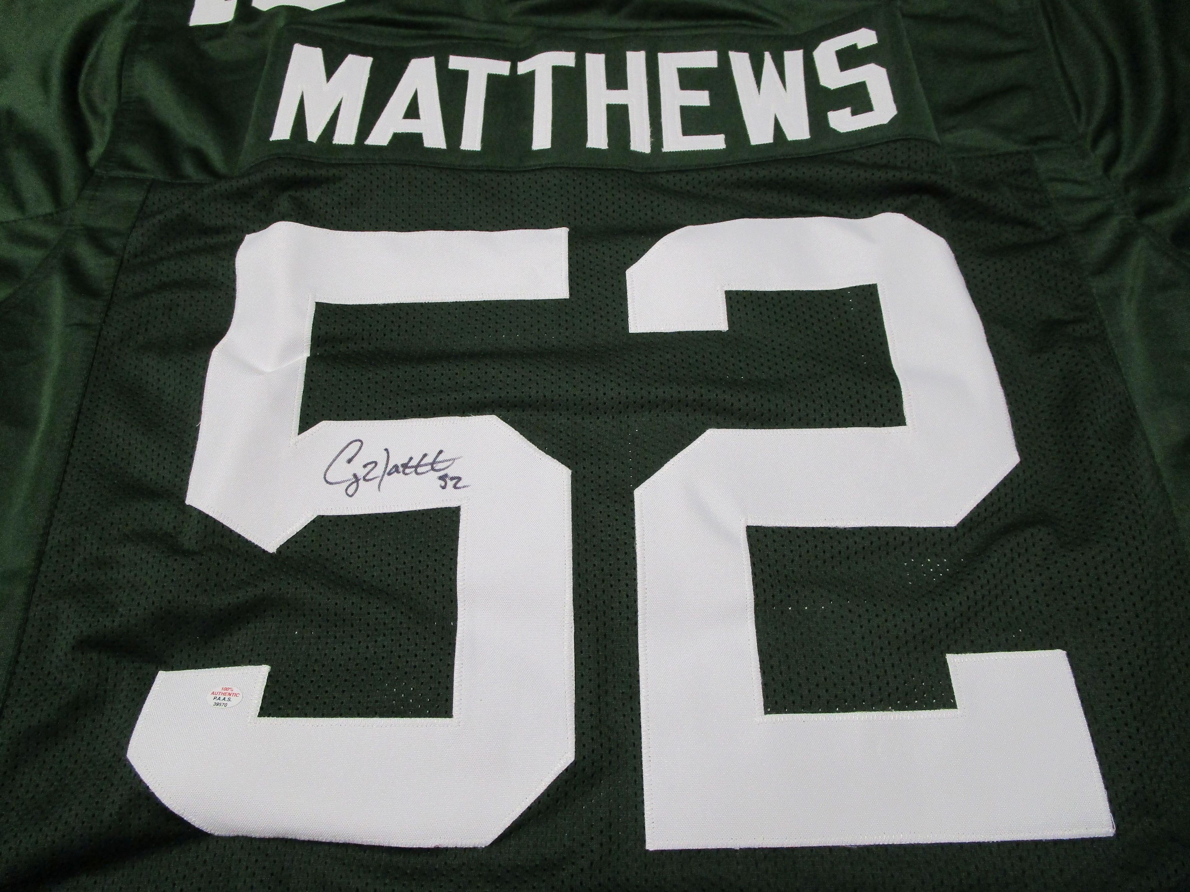 Clay Matthews of the Green Bay Packers autographed green football jersey Certified COA 570