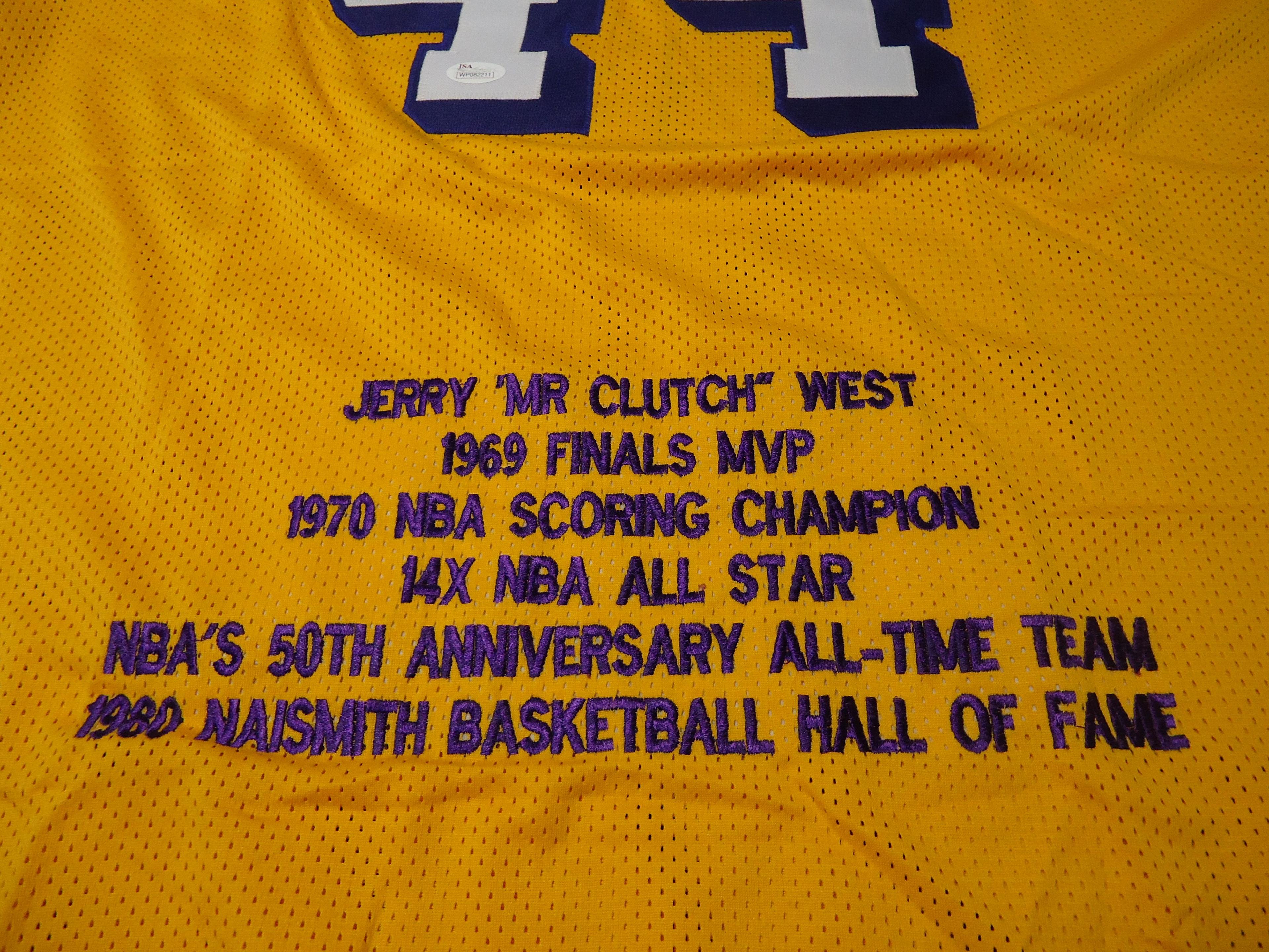Jerry West of the LA Lakers Signed Autographed Yellow STAT basketball jersey Certified COA 211