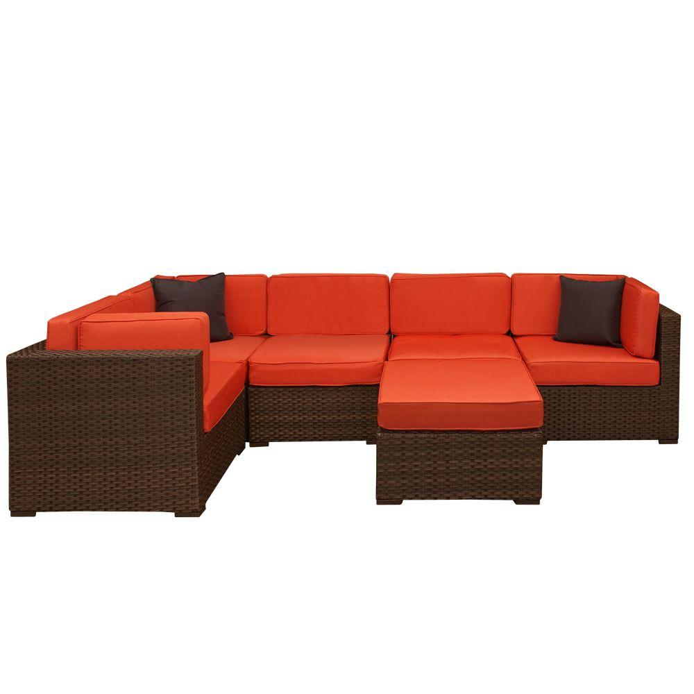 6 PIECE SECTIONAL  SET -    BROWN WICKER & ALUMINUM FRAMES