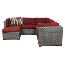 6 PIECE SECTIONAL  SET -    GREY WICKER & ALUMINUM FRAMES