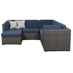 6 PIECE SECTIONAL  SET -    GREY WICKER & ALUMINUM FRAMES