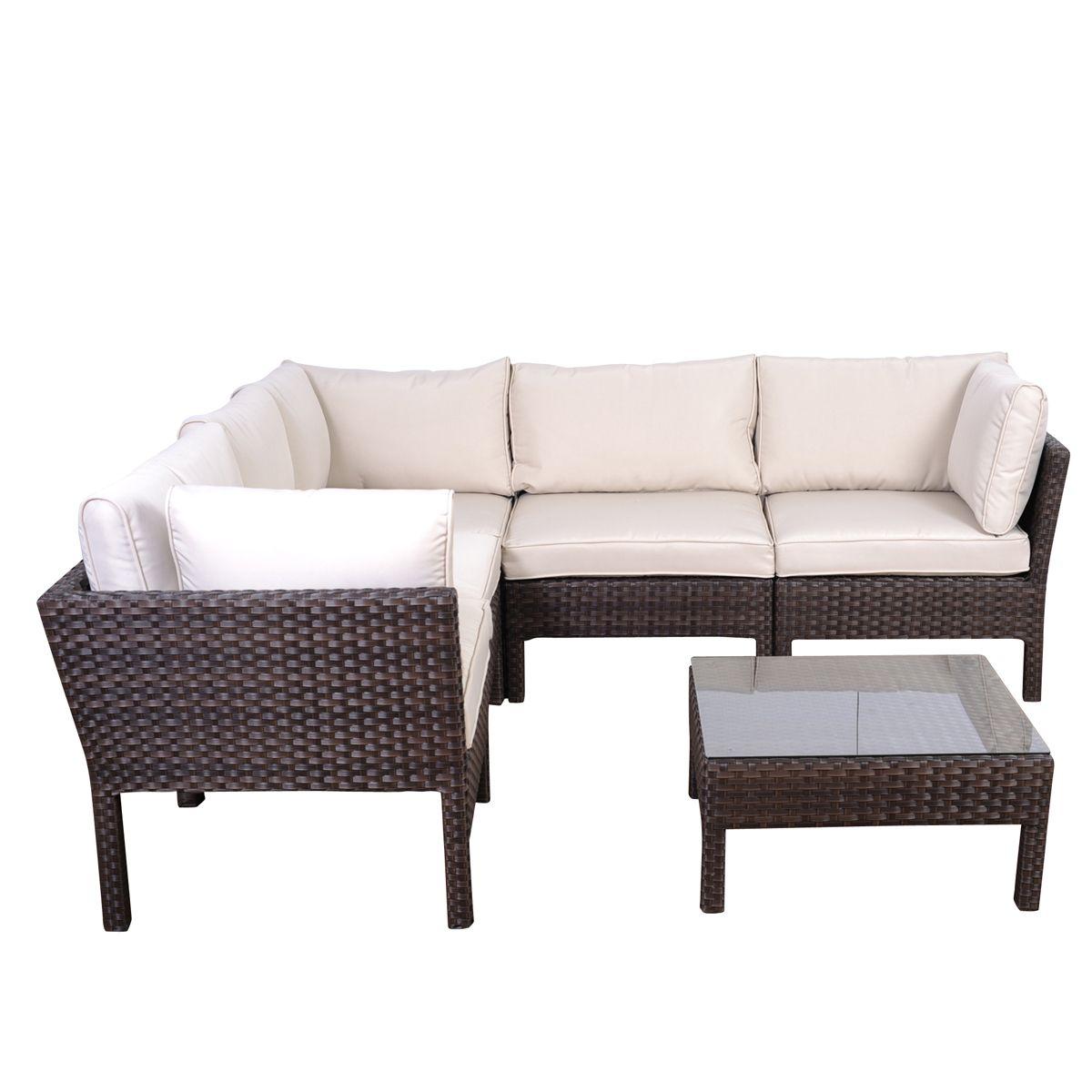 6 PIECE SECTIONAL  SET -    BROWN WICKER & ALUMINUM FRAMES