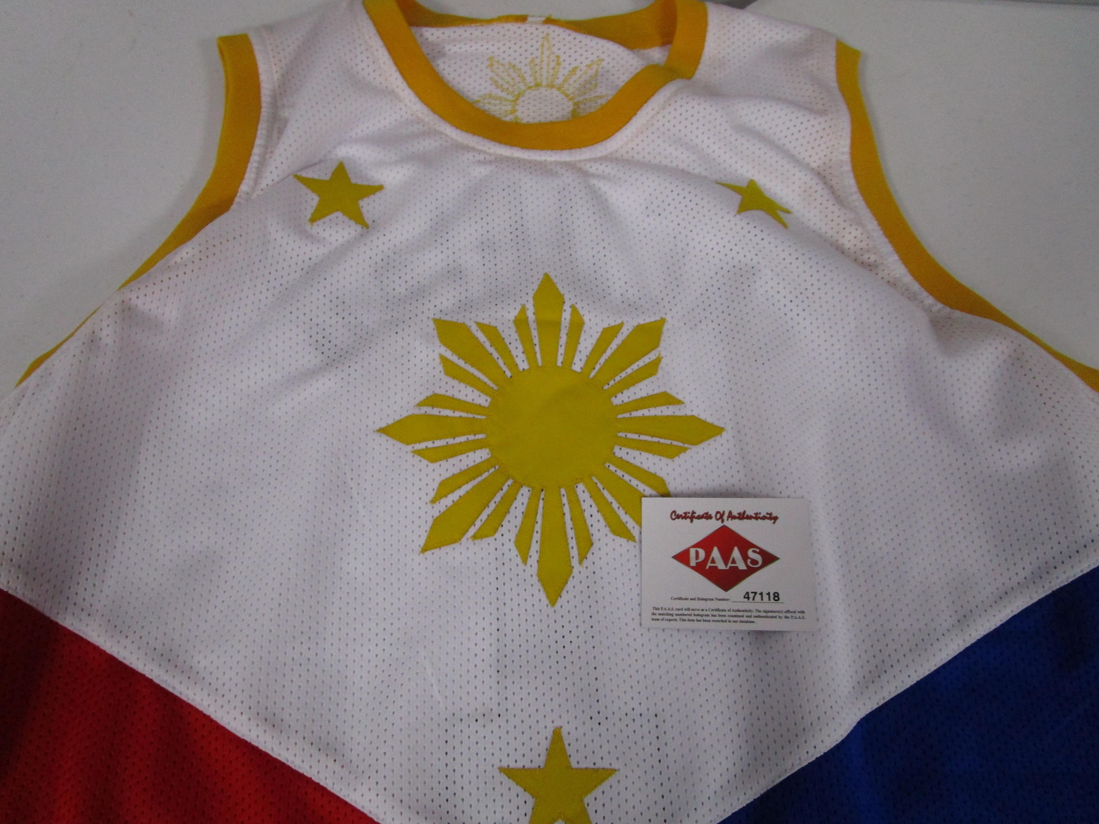 Manny Pacquiao signed autographed white basketball style jersey PAAS COA 118