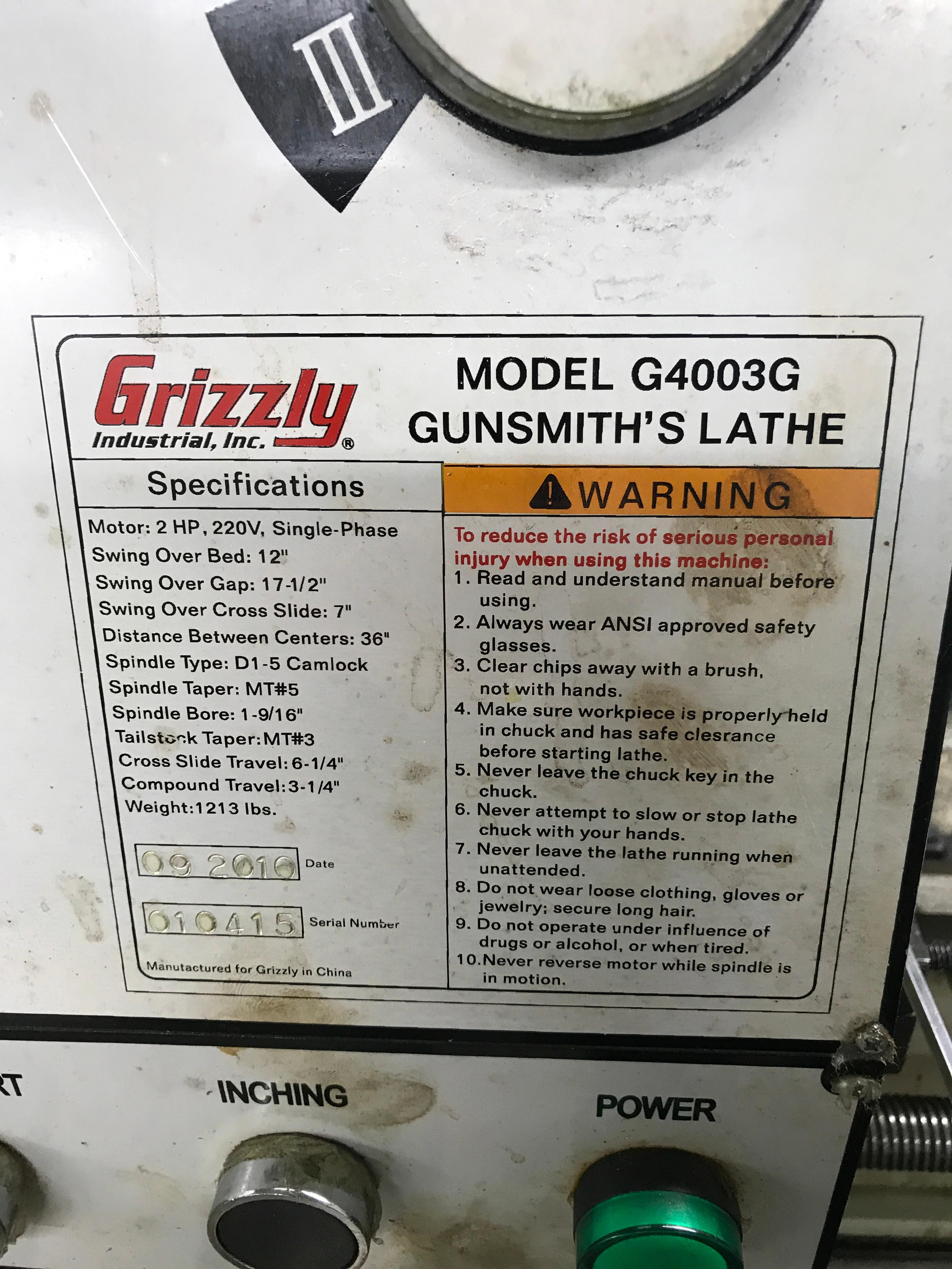 Grizzly Model #G4003G Gunsmith's Lathe