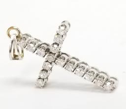 Womens Stamped MK 18k White Gold with 16 Genuine Diamond Cross