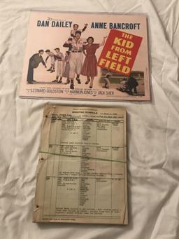 Original Shooting Schedule, Screenplay and Movie Poster for "The Kid From Left Field".