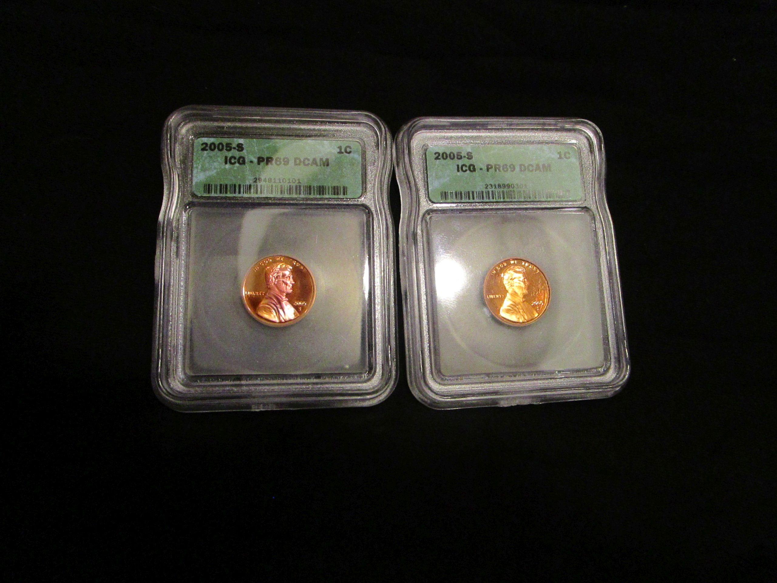 2005S US Pennies - Lot of 2 - Graded PR69 DCAM by ICG