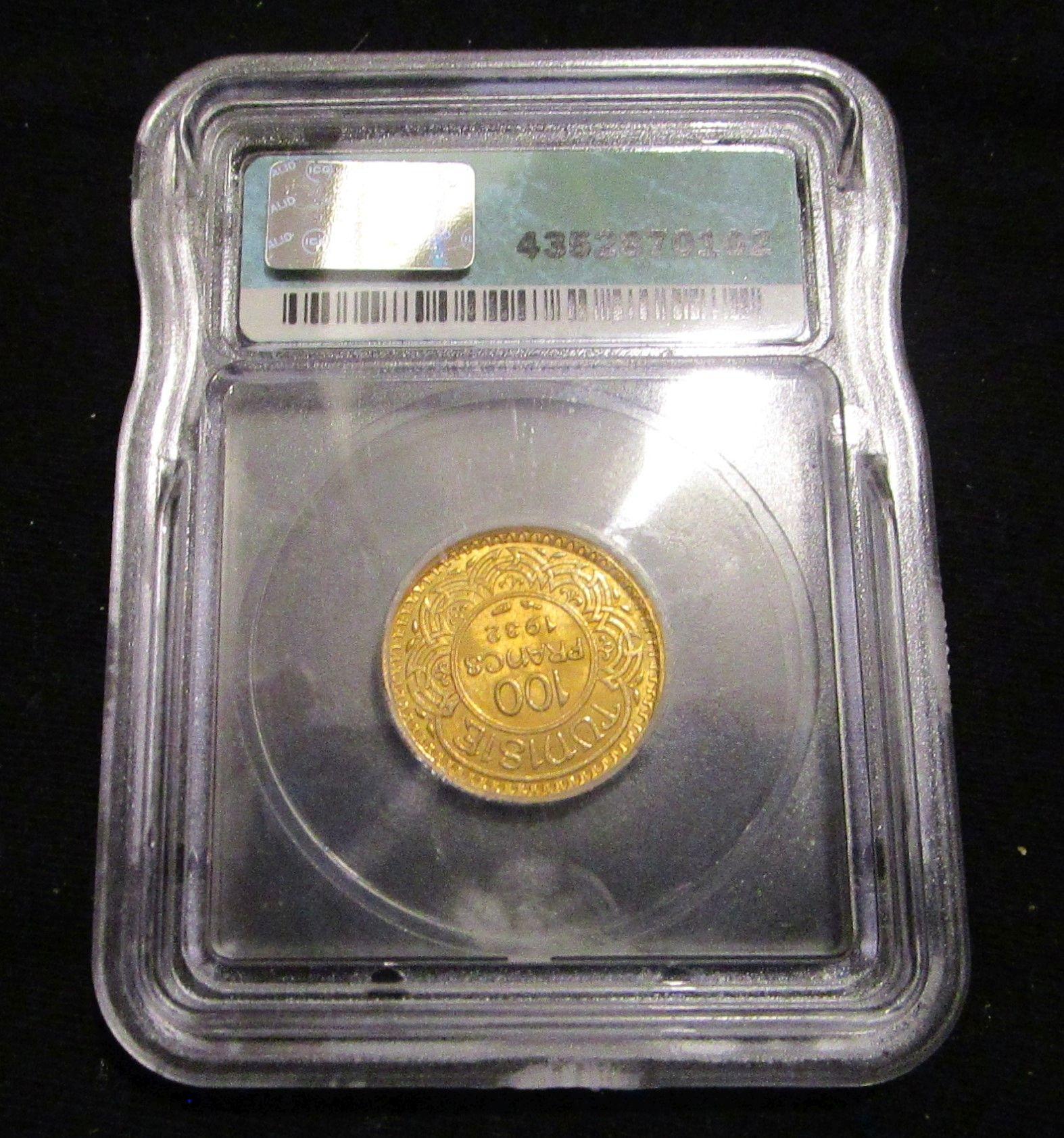 1932 Tunisia 100 Franks Gold - Graded MS65 by ICG