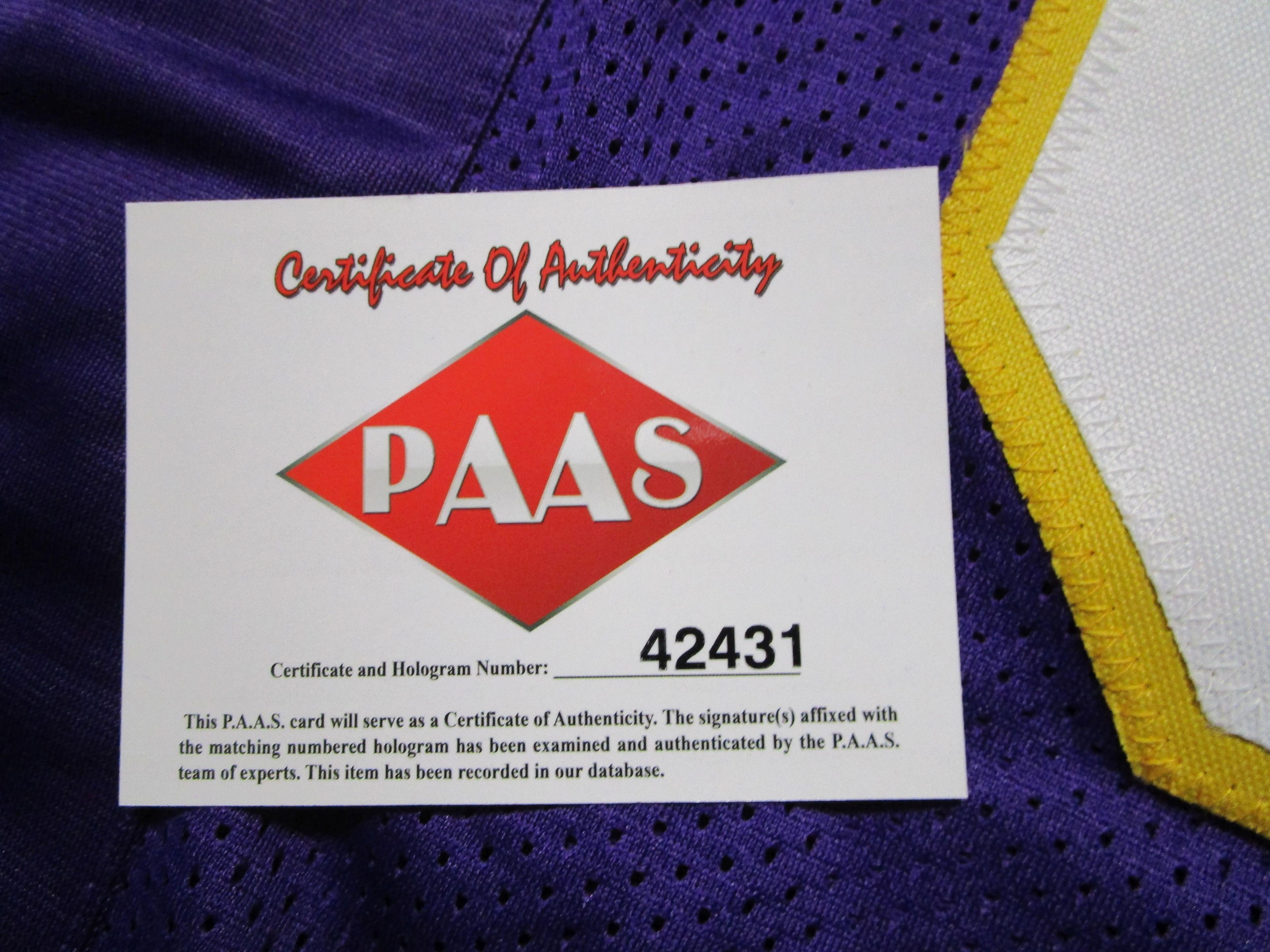 Randy Moss of the Minnesota Vikings signed autographed football jersey PAAS COA 431