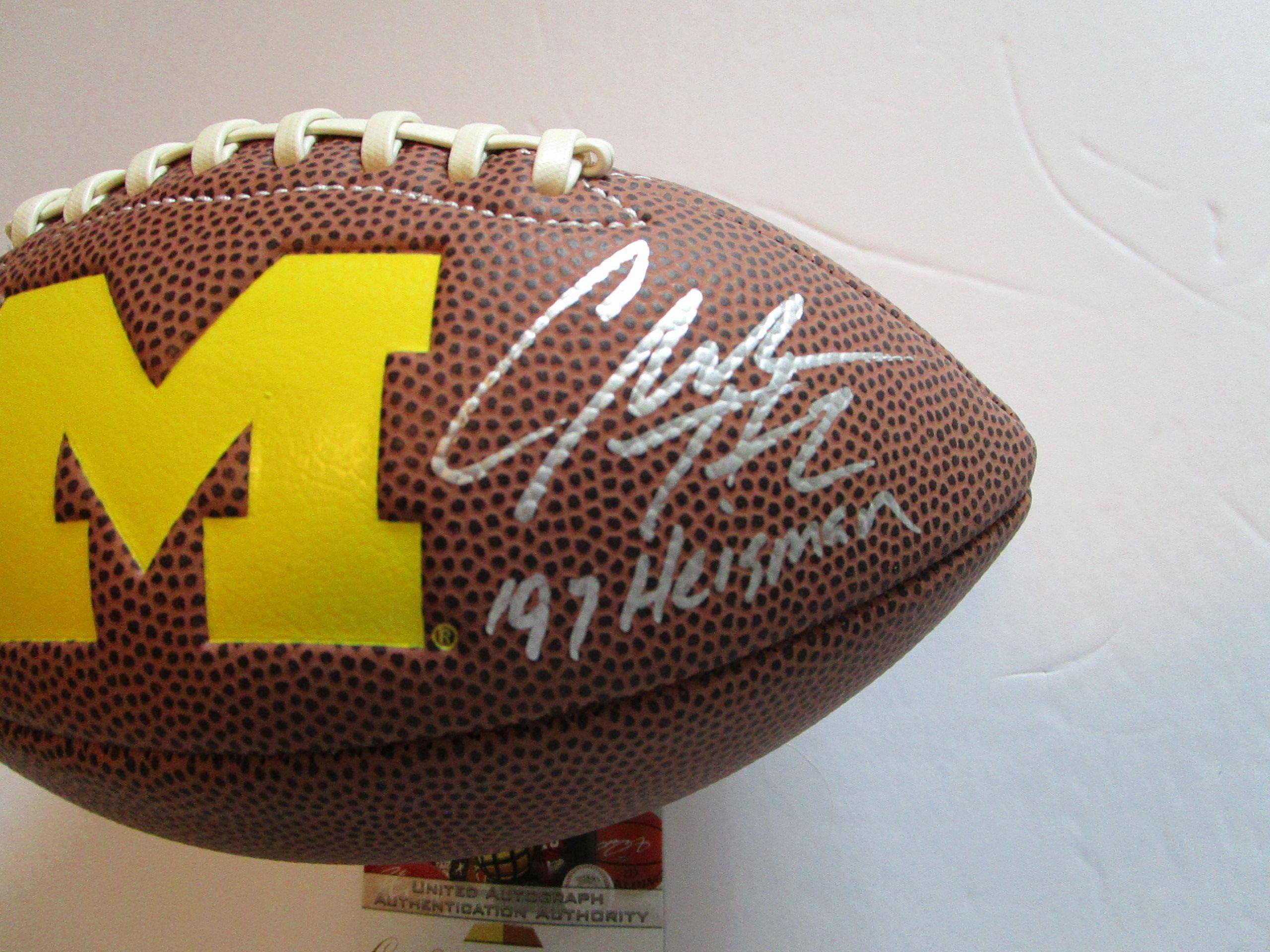 Charles Woodson, U of Michigan, Heisman Trophy Winner, Autographed Mini Football w COA