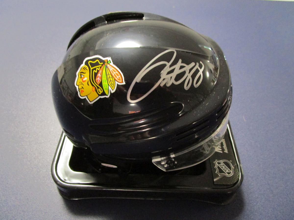 Patrick Kane of the Chicago Blackhawks signed autographed mini hockey helmet PAAS COA 226