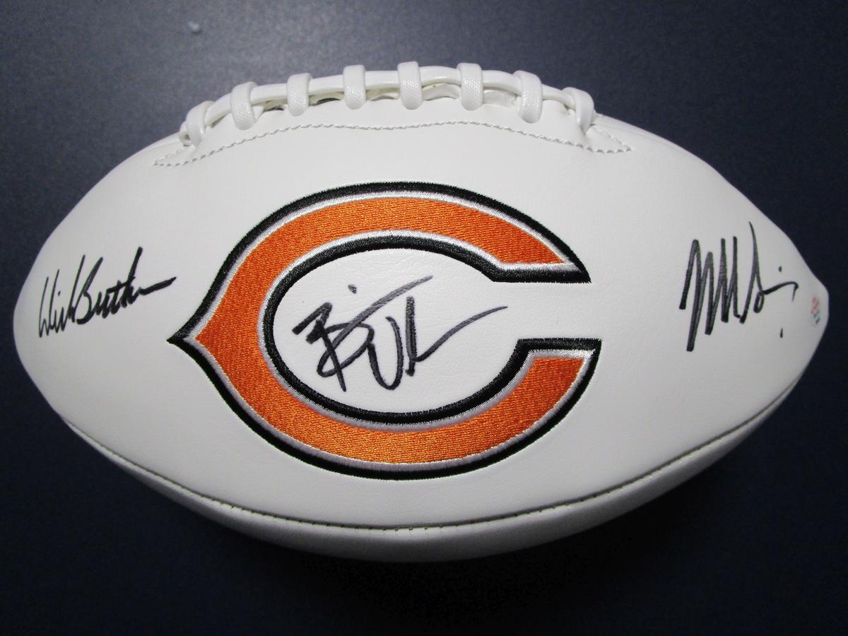 Brian Urlacher Dick Butkus Mike Singletary of the Chicago Bears signed logo football PAAS COA 452